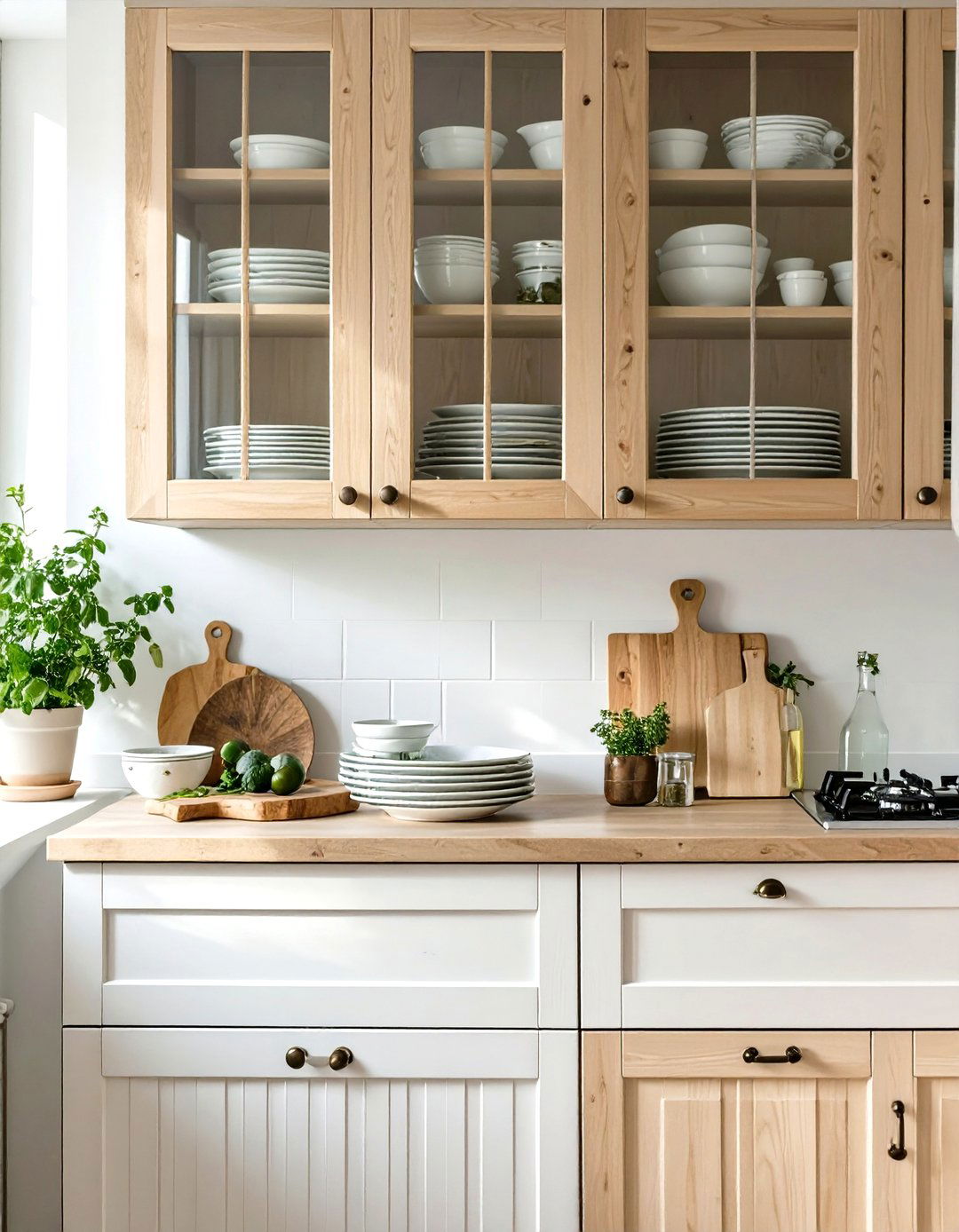 Firefly Create a high quality image with extra brightness of light wood upper cabinets wi - 30 small kitchen decor ideas