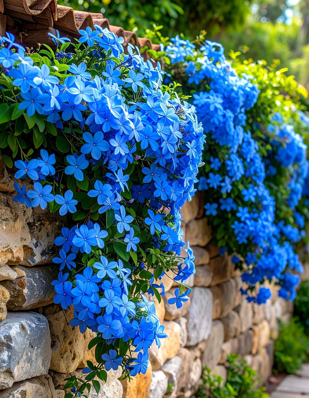 Firefly Create a high quality image with extra brightness of plumbago with sky blue flowe - 30 plumbago landscaping ideas