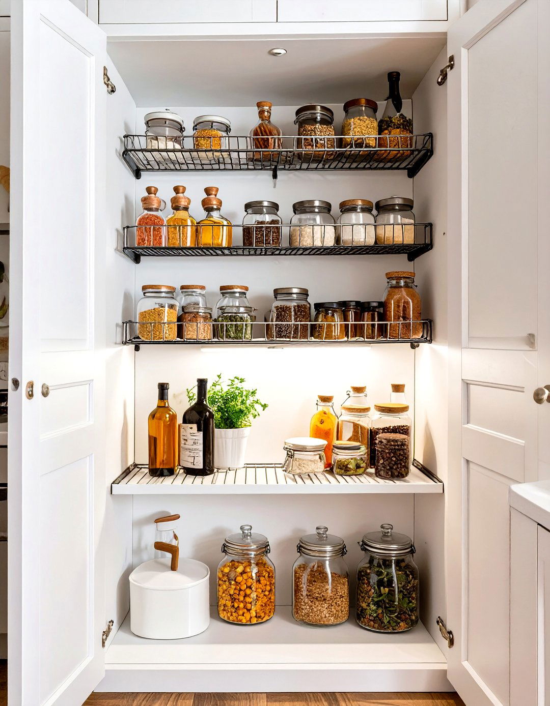 Firefly Create a high quality image with extra brightness of the back of a white pantry d - 30 small kitchen decor ideas