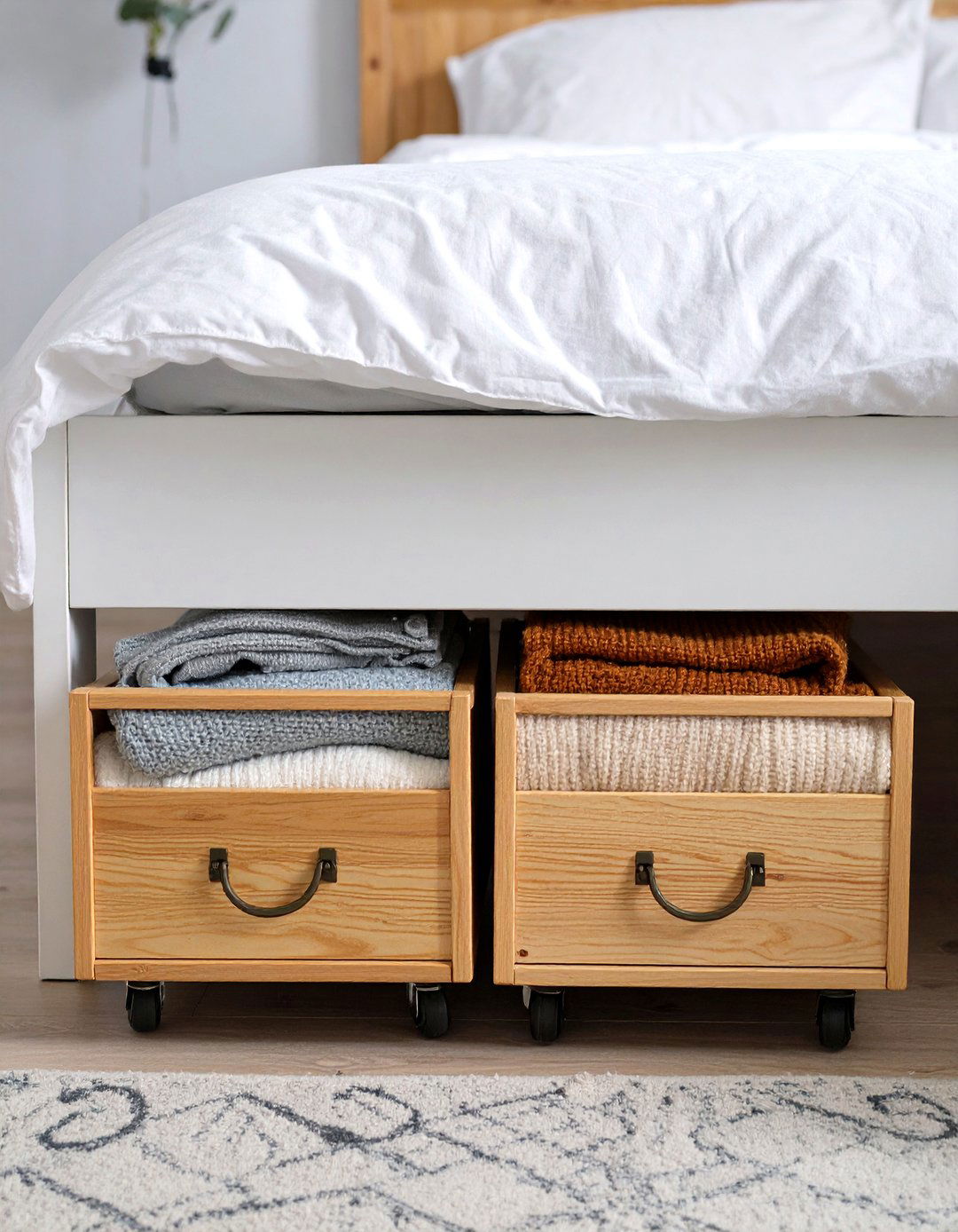 Firefly Create a high quality image with extra brightness of two light wood rolling bins - 30 small bedroom storage ideas