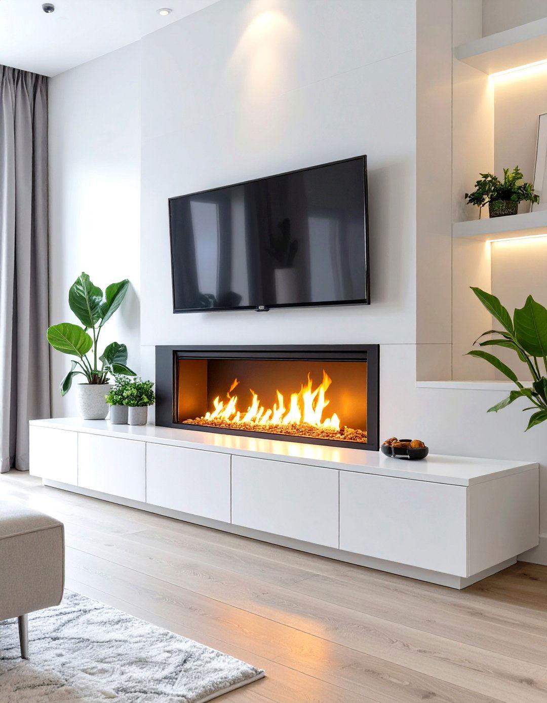 Fireplace Integrated into a Media Console - 30 small living room fireplace ideas