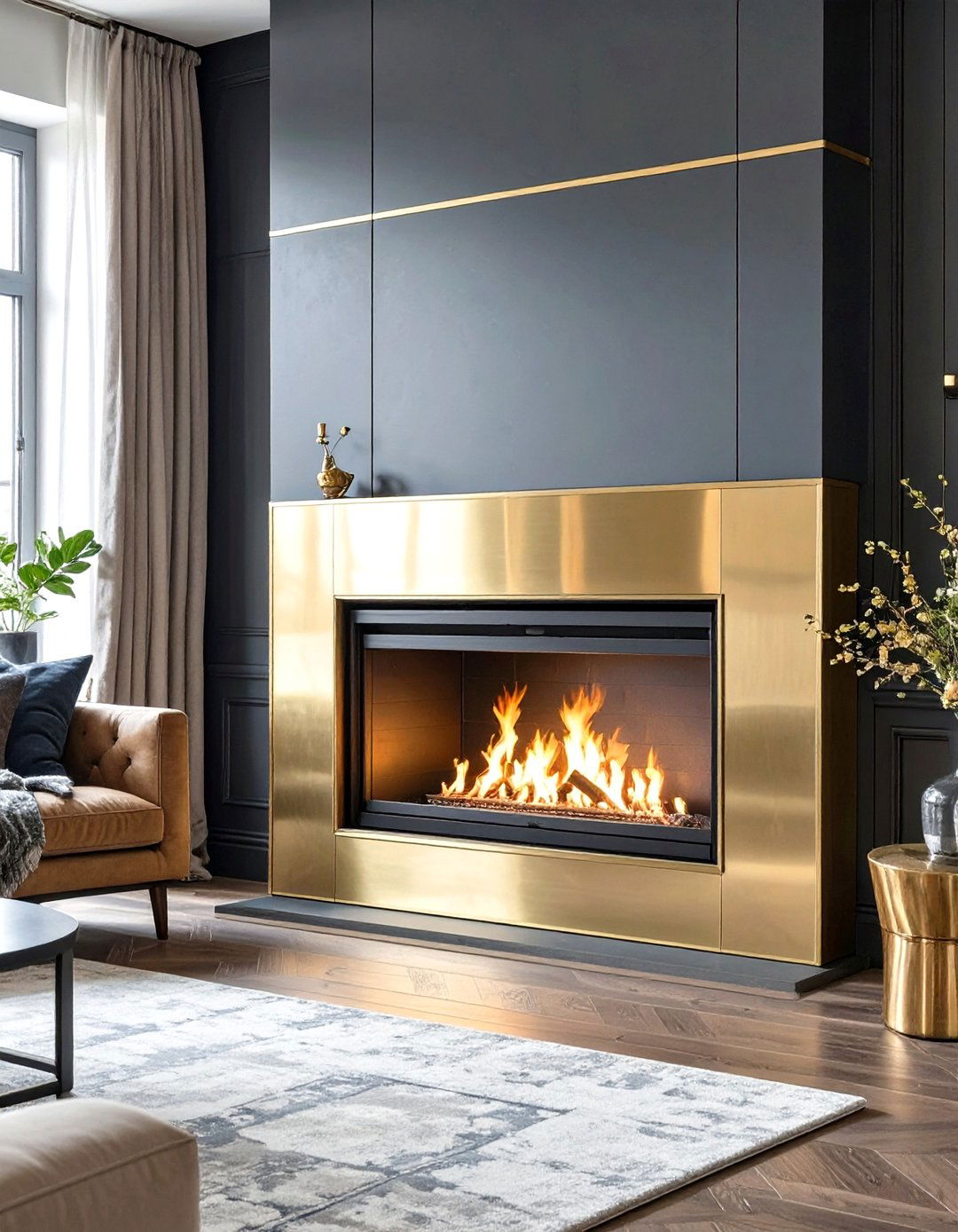 Fireplace with a Custom Metal Surround - 30 small living room fireplace ideas
