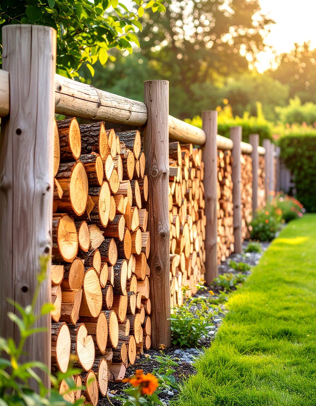 Firewood Storage as a Landscape Fence - 30 outdoor firewood storage ideas