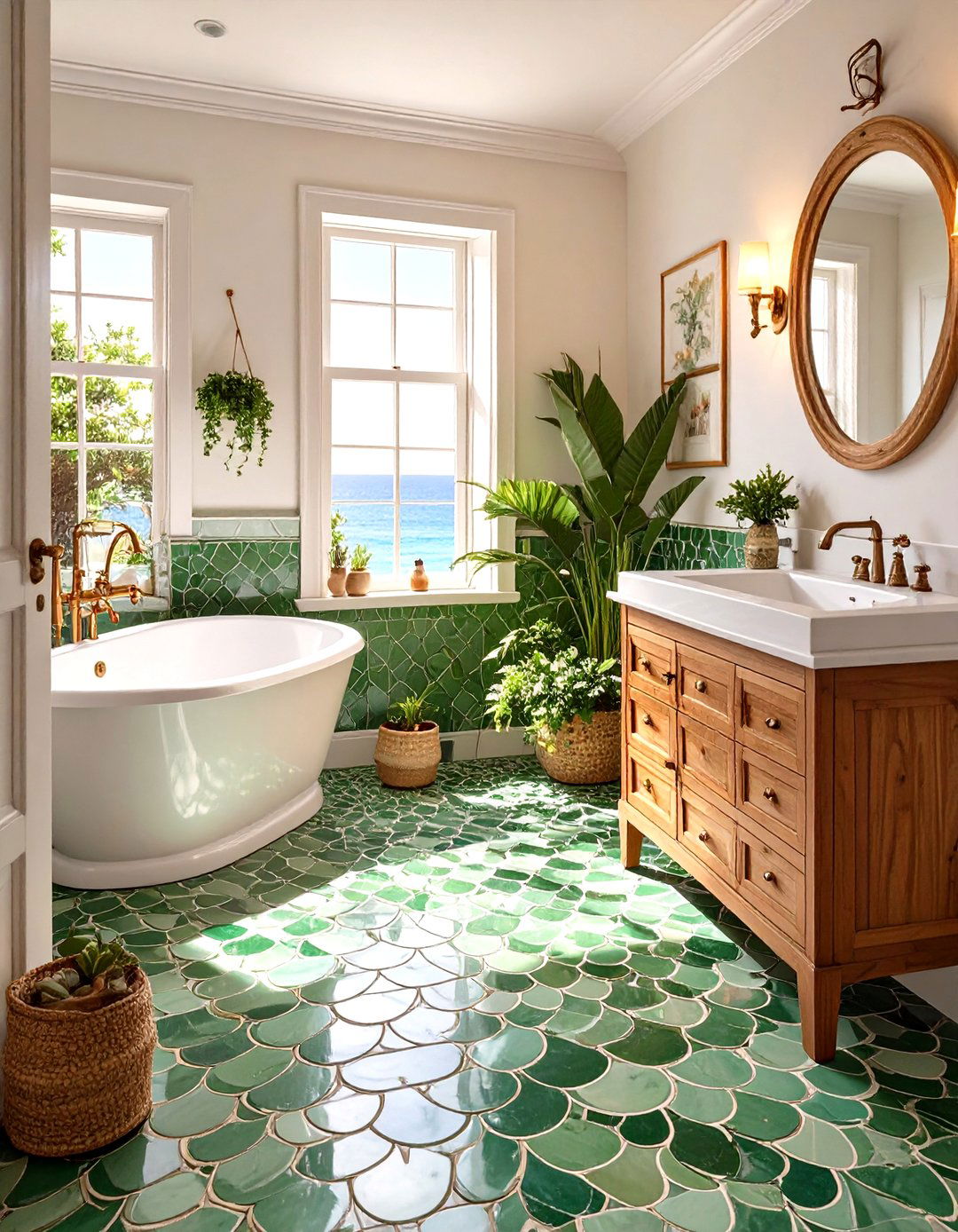 Fish Scale Pattern Floor Tiles - 30 small bathroom floor tile ideas