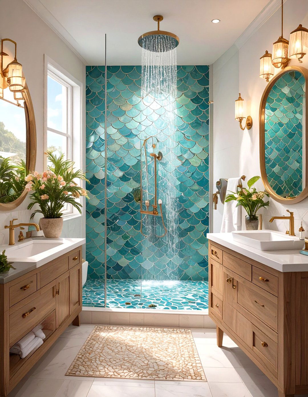 Fish Scale Patterned Shower Wall - 30 tiled shower ideas