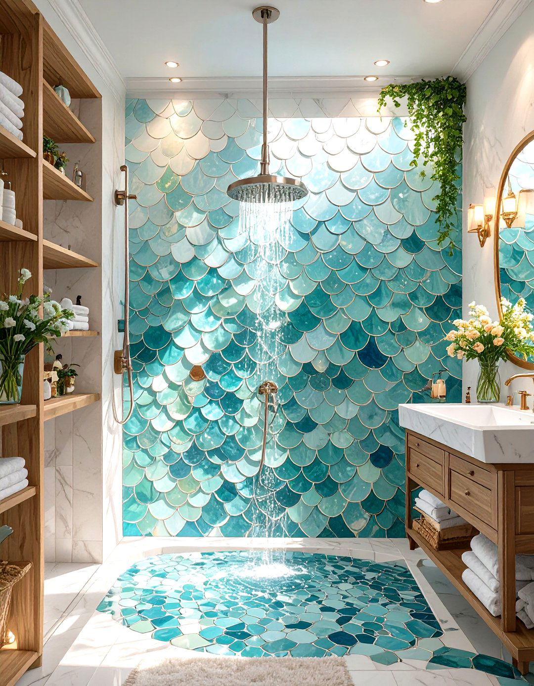 Fish Scale Scalloped Shower Tile - 30 small shower tile ideas