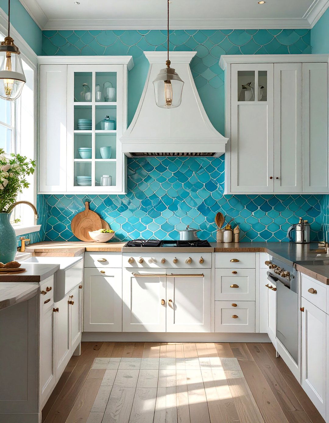 Fish Scale Tile Backsplash Kitchen - 30 coastal kitchen ideas