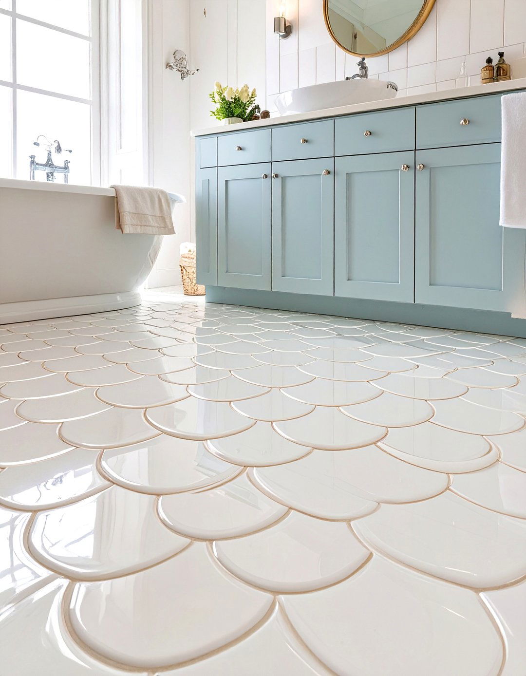 Fish Scale or Scallop Tiles - 30 bathroom floor tile ideas 2025
