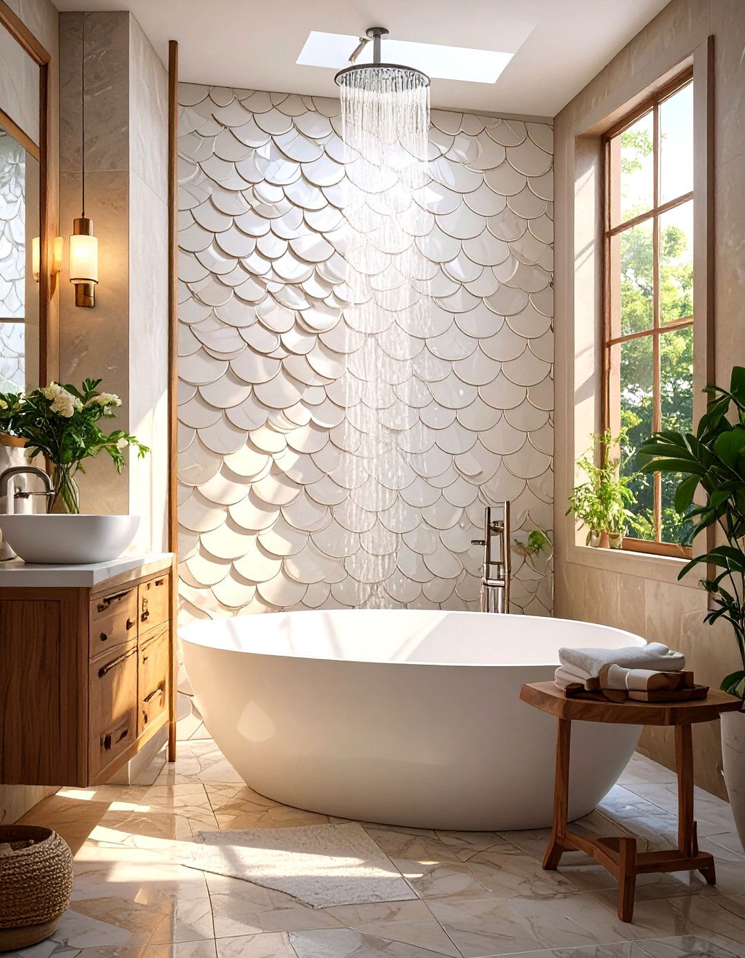 Fish Scale or Scalloped Shower Wall Tile - 30 shower wall tile ideas