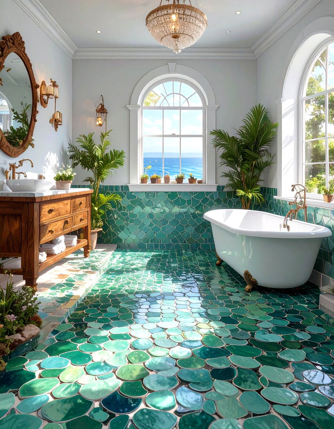 Fish Scale or Scalloped Tile Flooring - 30 small bathroom bathroom flooring ideas
