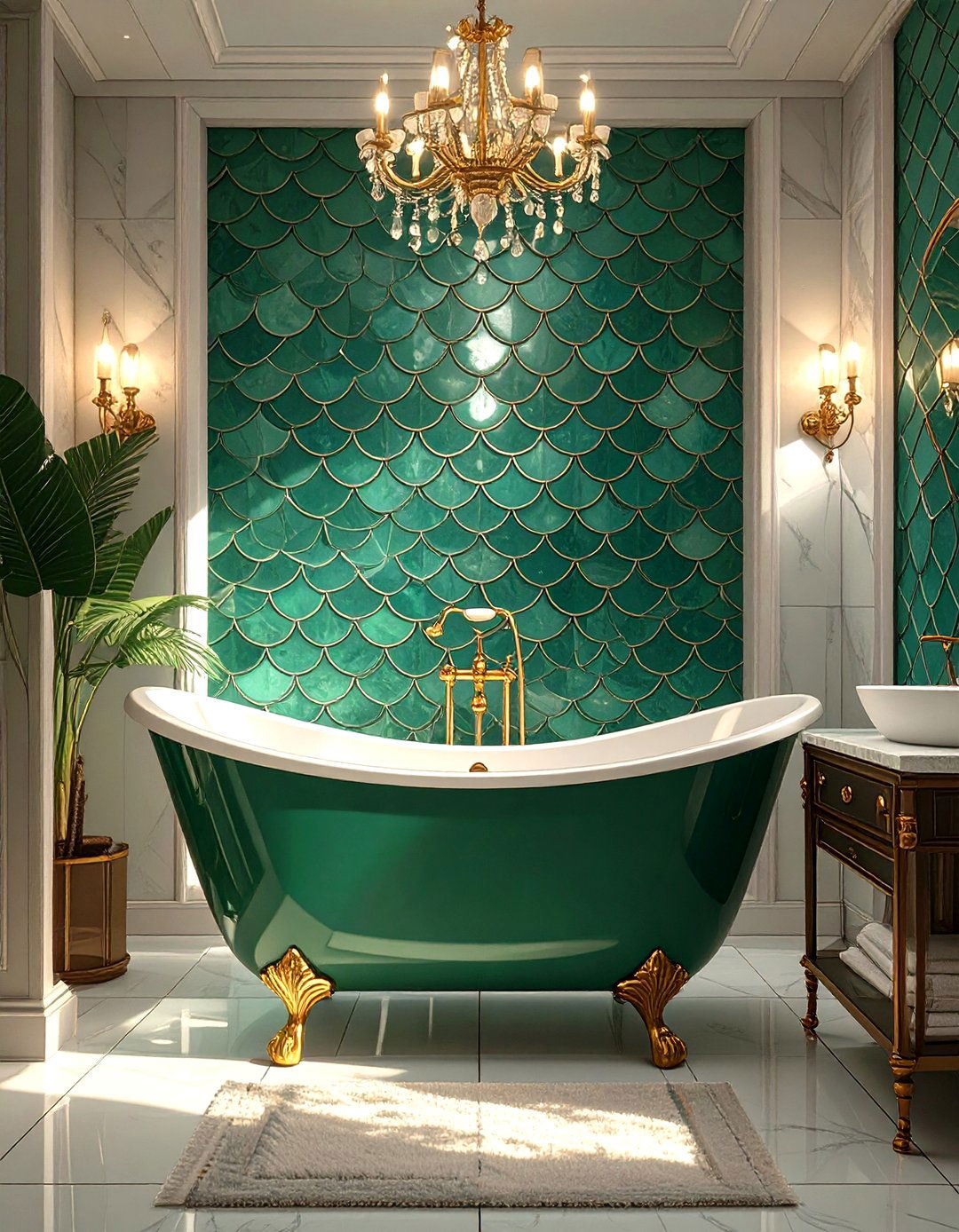 Fish Scale or Scalloped Tiles - 30 tile ideas for bathroom