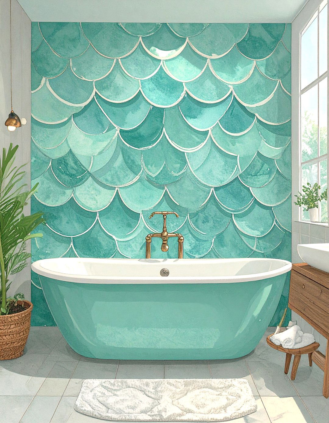 Fish Scale or Scalloped Tiles - 30 small bathroom tile ideas