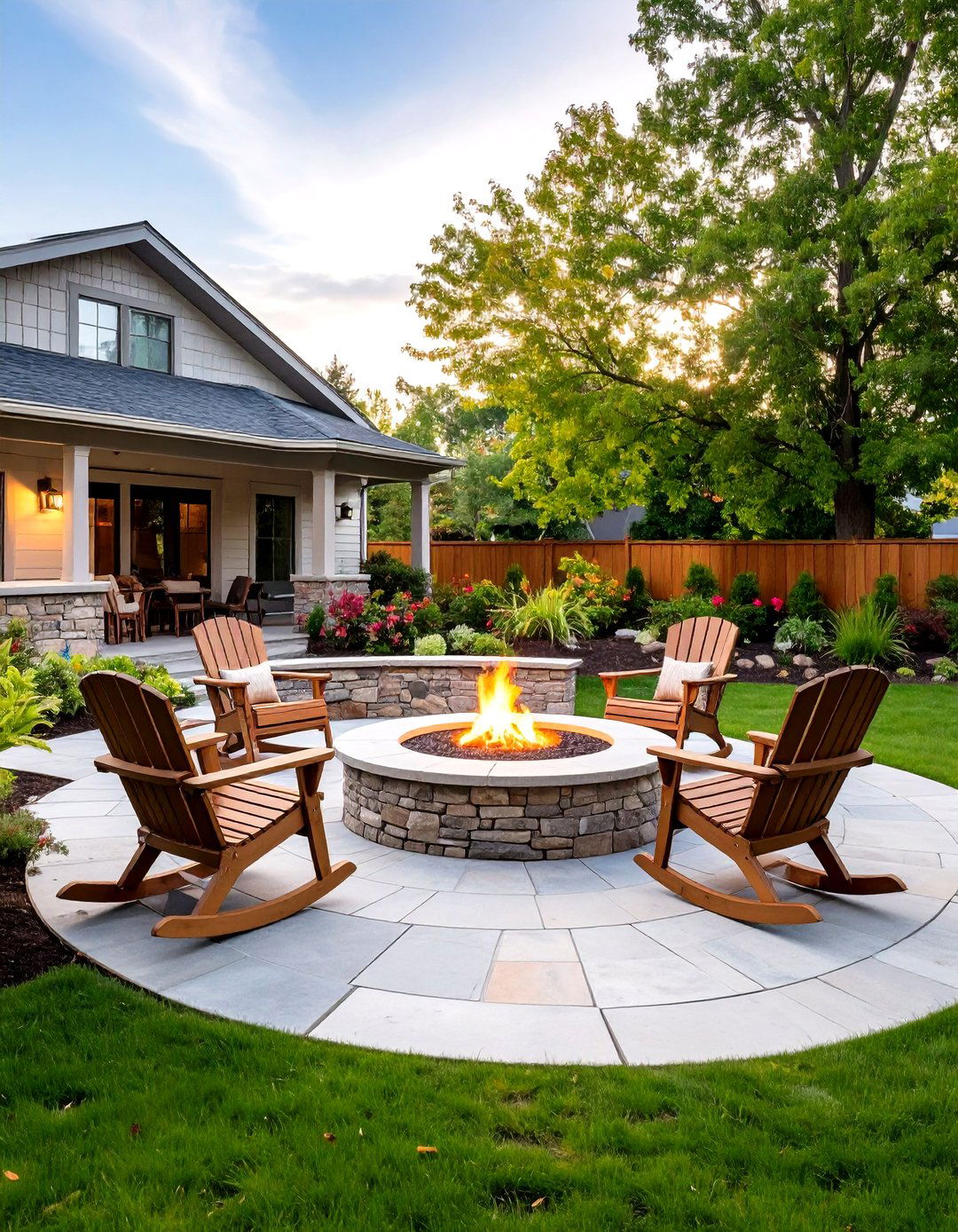 Flagstone Firepit Patio with a Seat Wall - 30 firepit patio ideas