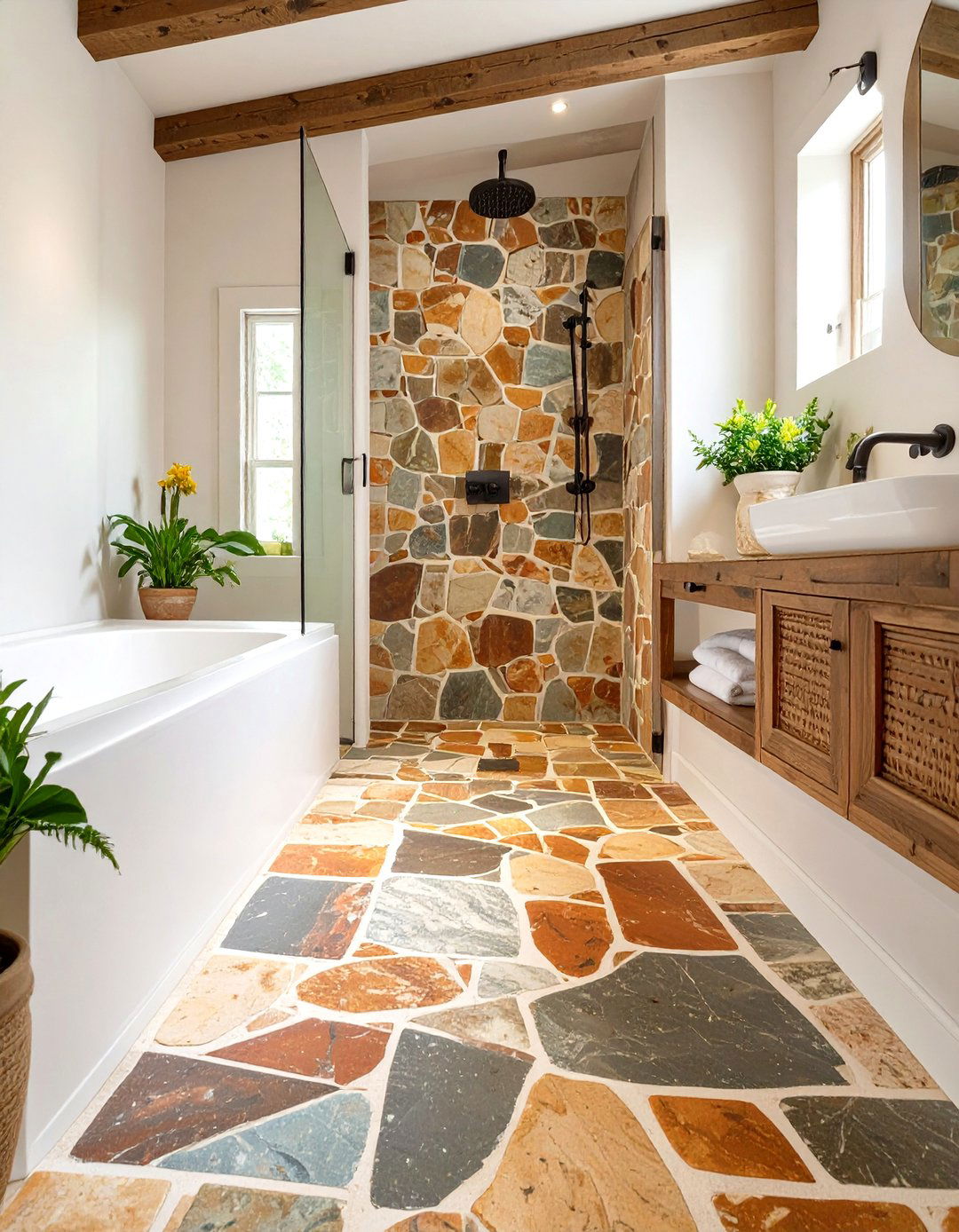 Flagstone Floor Rustic Shower - 30 rustic shower ideas
