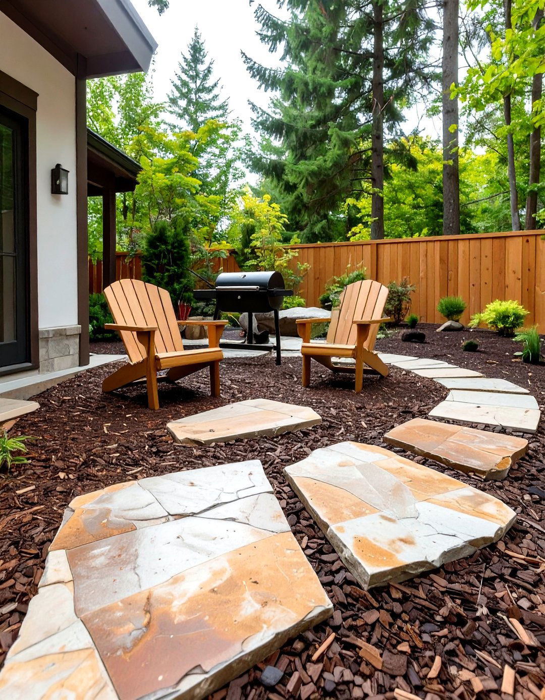 Flagstone and Wood Chip Patio Design - 30 stone patio ideas on a budget
