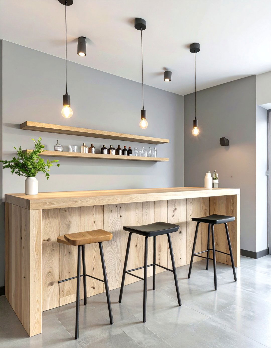 Floating Bar Top with Stools - 30 small basement bar ideas