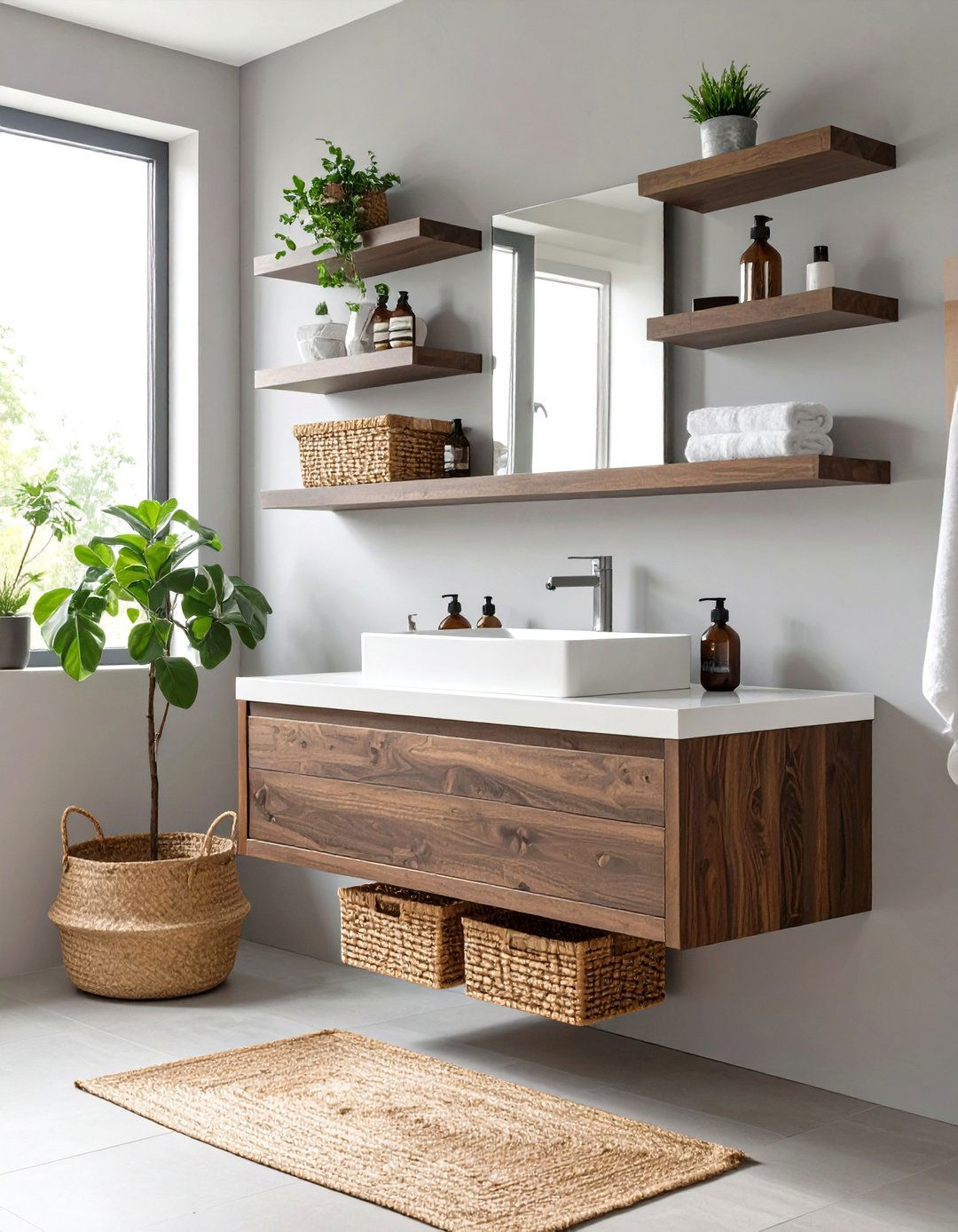 Floating Bathroom Vanity and Shelves - 30 bathroom organization ideas