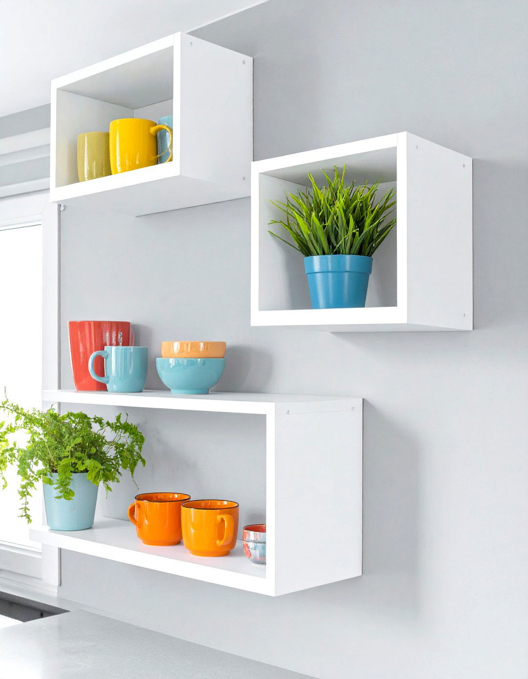 Floating Box or Cube Shelves - 30 small kitchen shelf ideas