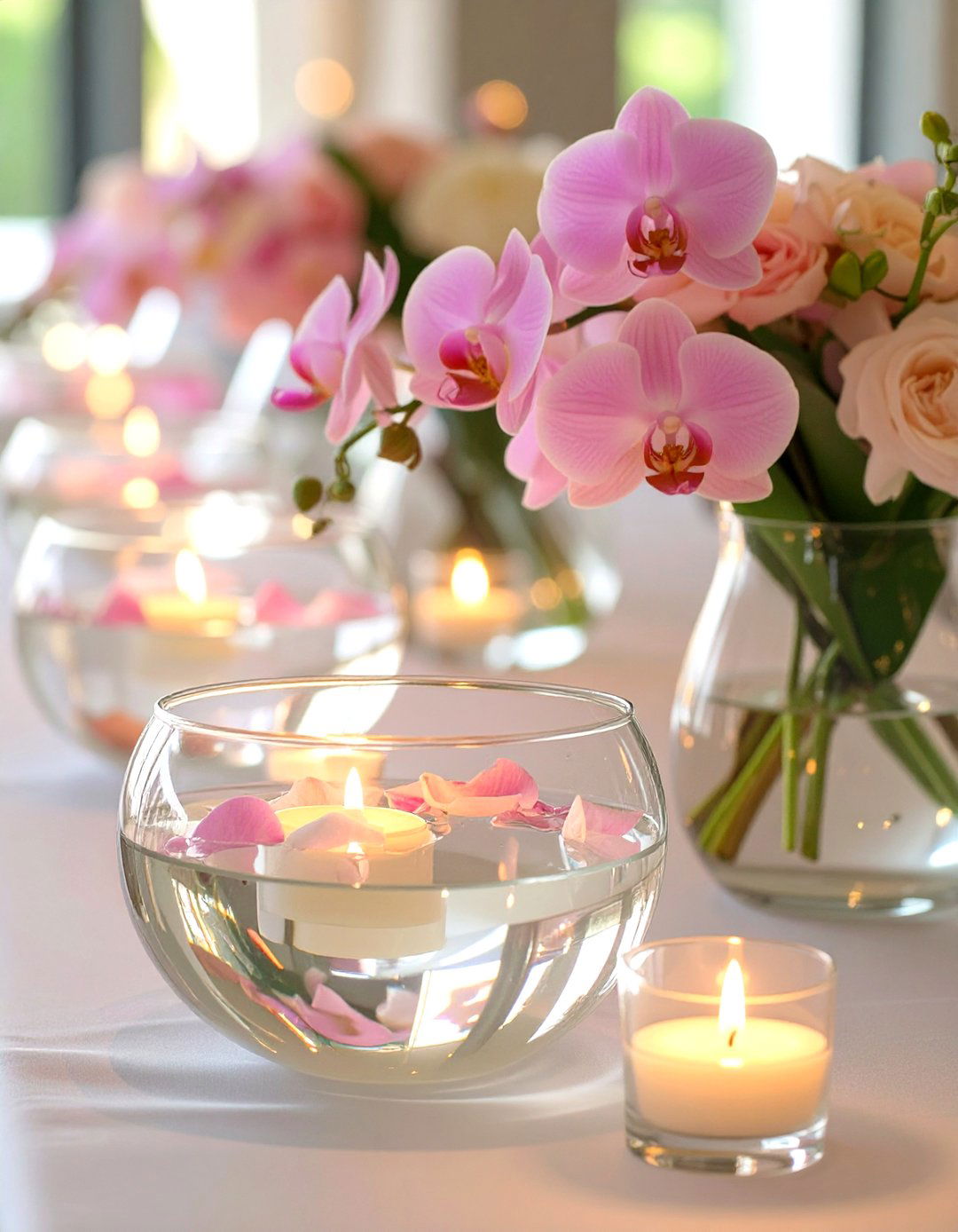 Floating Candle and Flower Centerpieces - 30 wedding shower decor ideas
