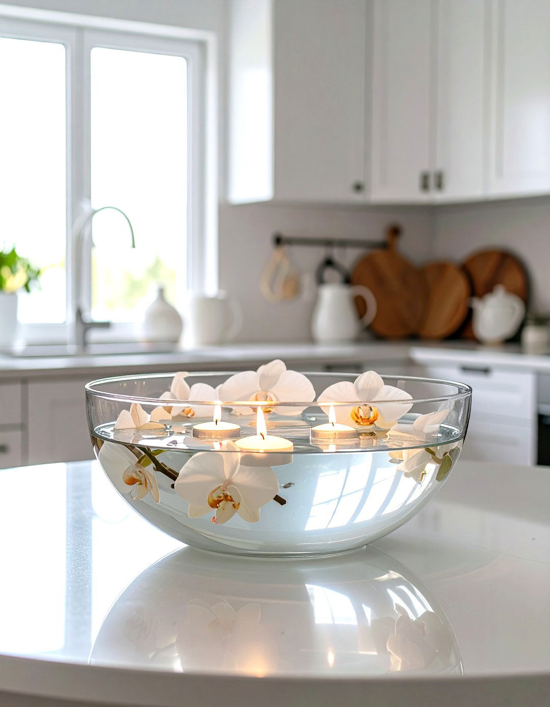 Floating Candles Bowl - 30 kitchen table centerpiece ideas