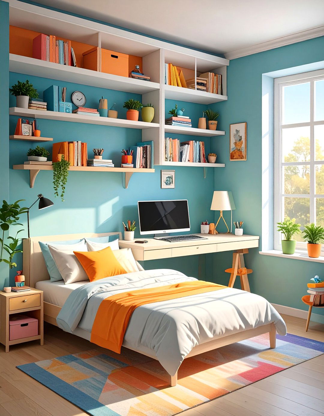 Floating Corner Shelves for a Desk - 30 small bedroom office combo ideas