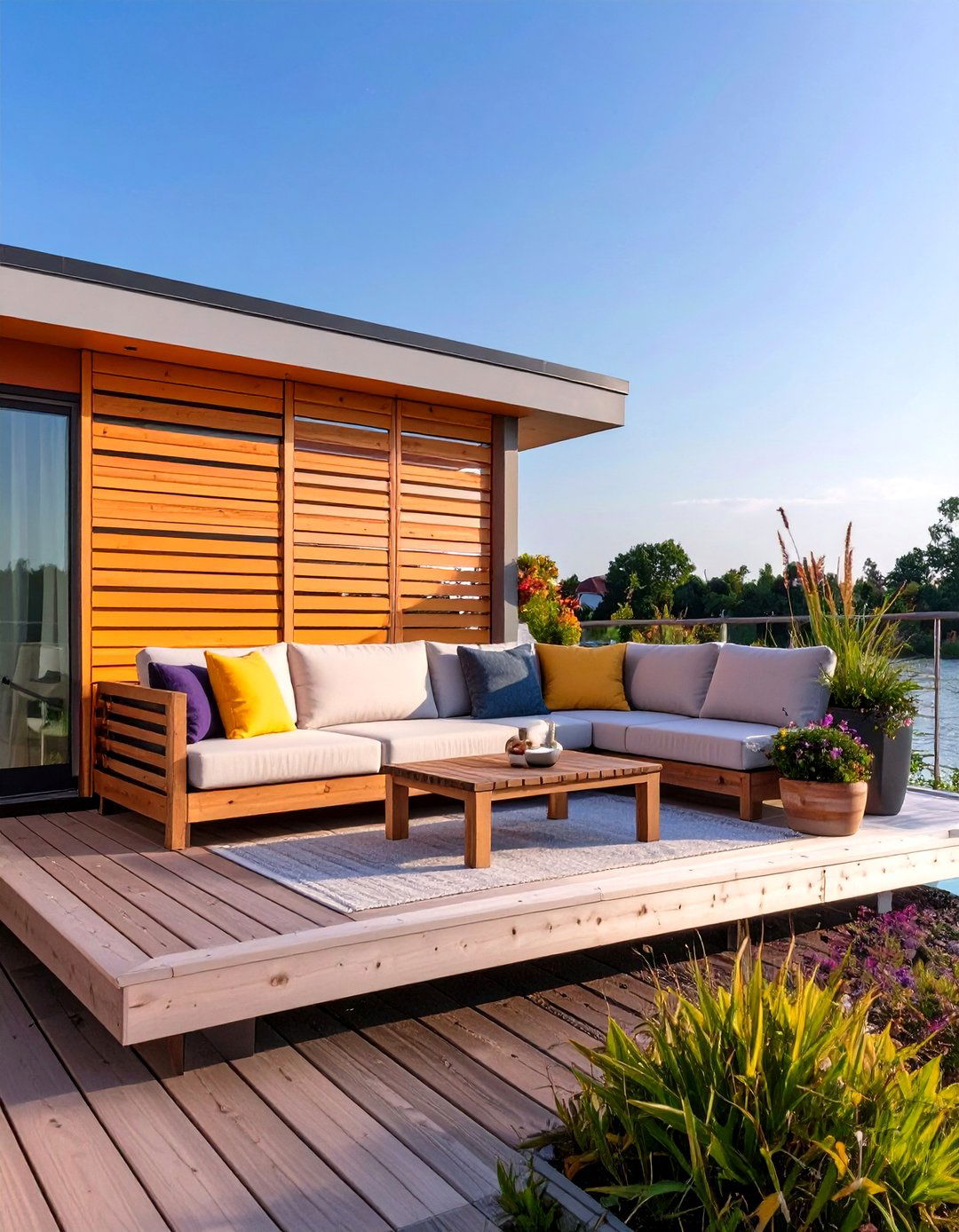 Floating Deck with a Privacy Screen - 30 low budget floating deck ideas