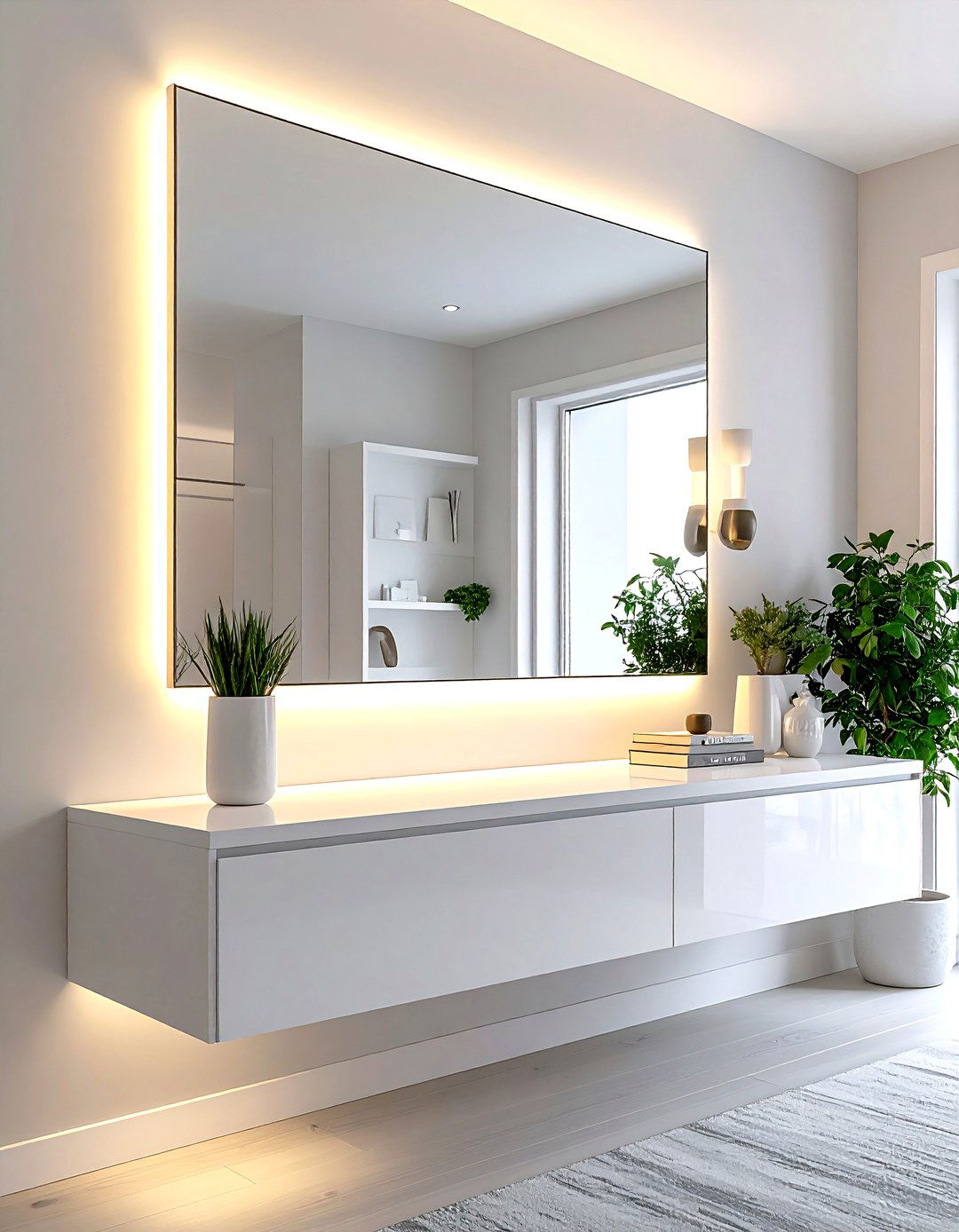 Floating Entryway Mirror with LED Backlighting - 30 entryway mirror ideas