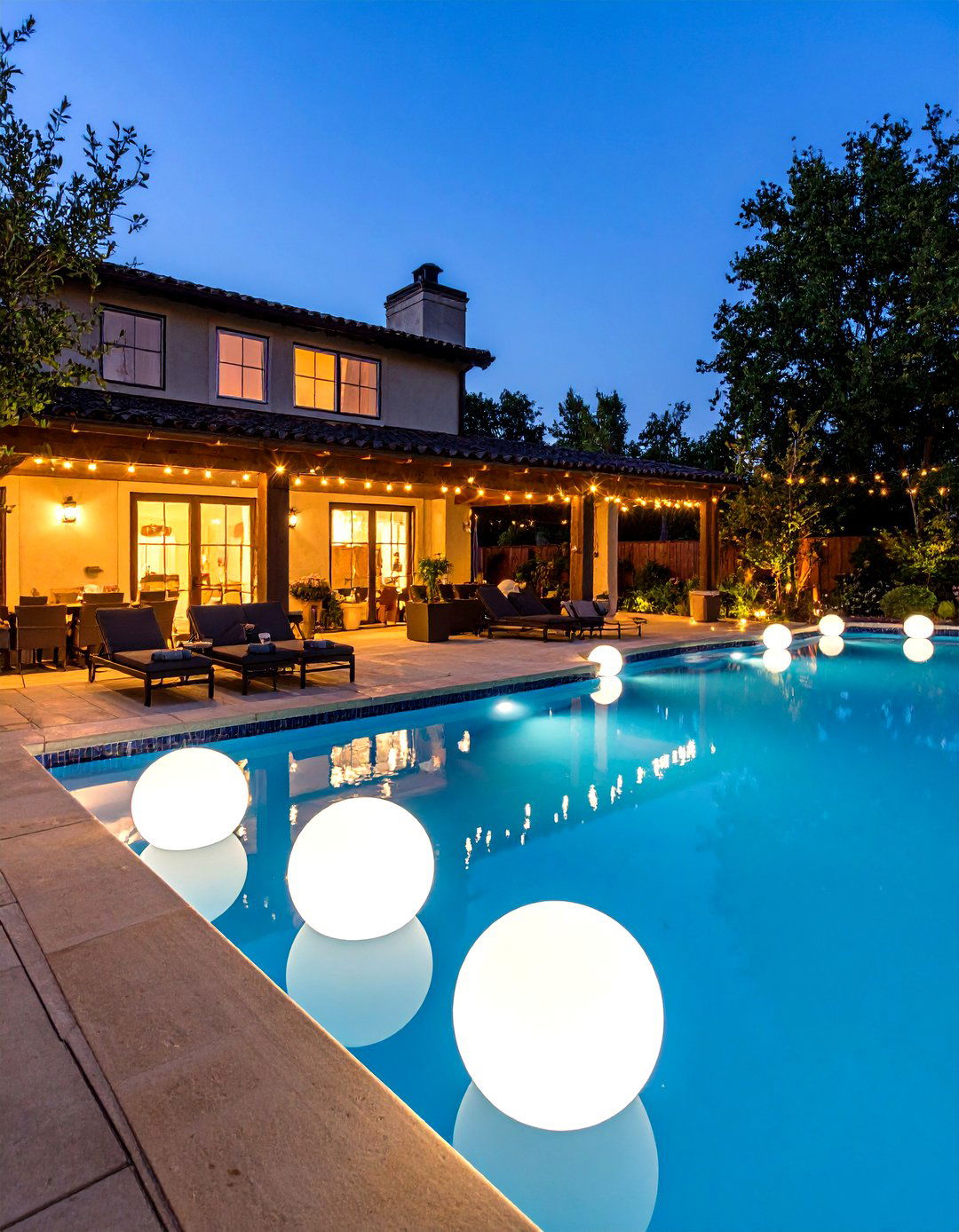 Floating LED Pool Orbs Near the Patio - 30 patio lighting ideas