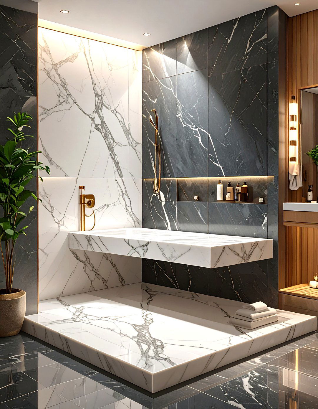 Floating Marble Shower Bench - 30 shower bench ideas