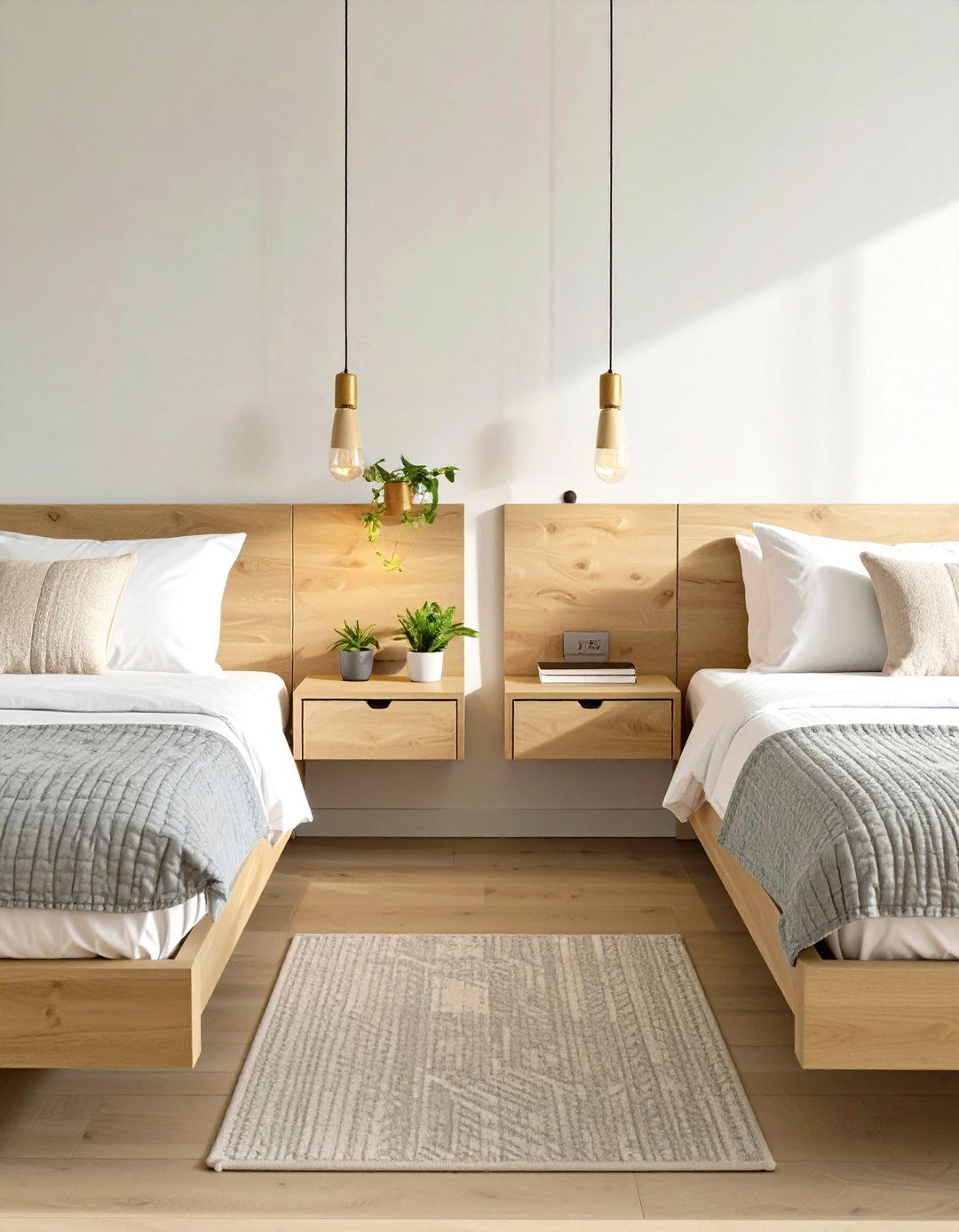 Floating Nightstands for an Airy Feel - 30 twin bedroom ideas for small rooms