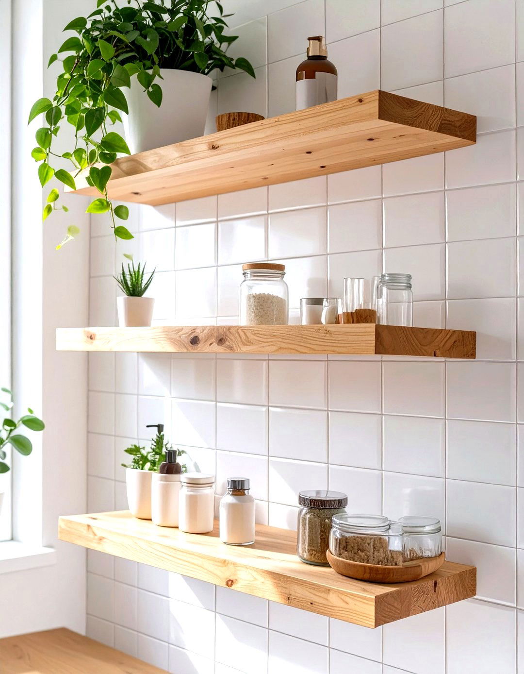 Floating Open Shelving - 30 small bathroom decor ideas