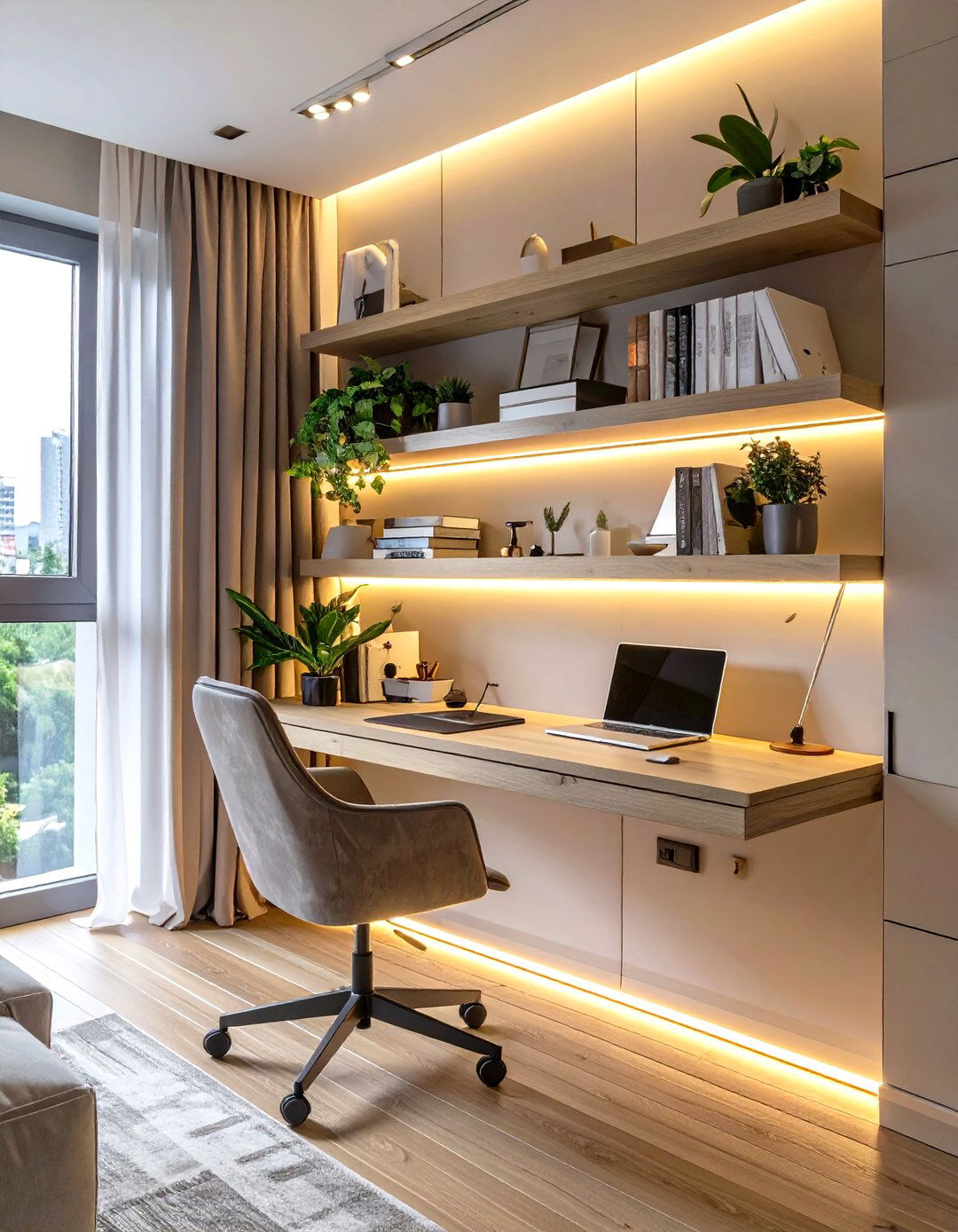 Floating Shelf with Integrated Lighting - 30 home office lighting ideas