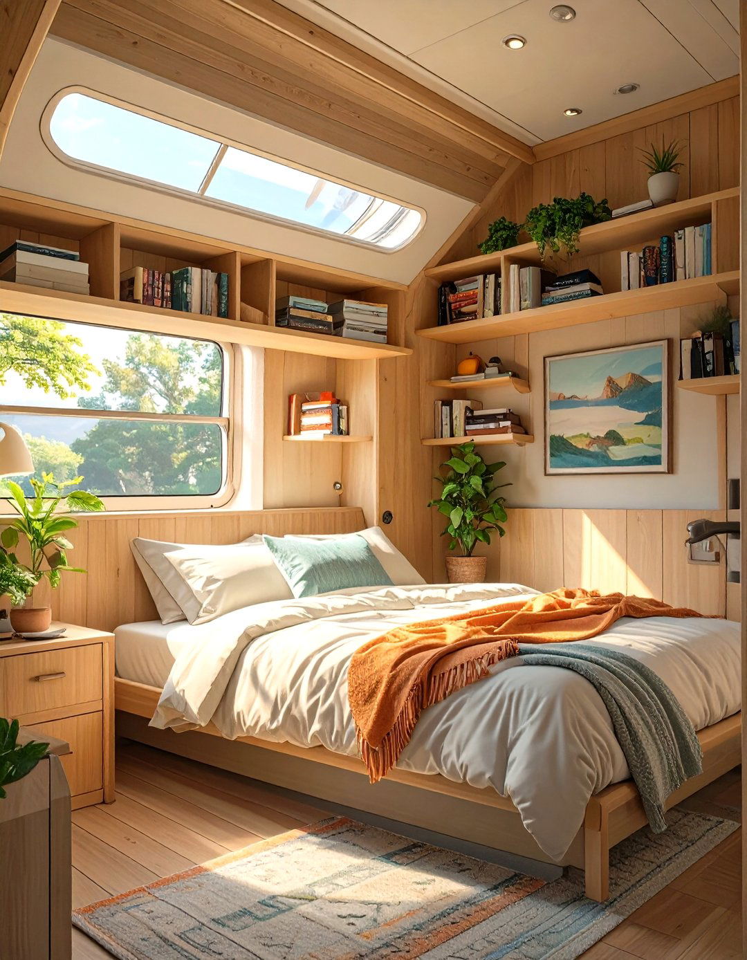 Floating Shelves Above the Bed - 30 small rv bedroom ideas
