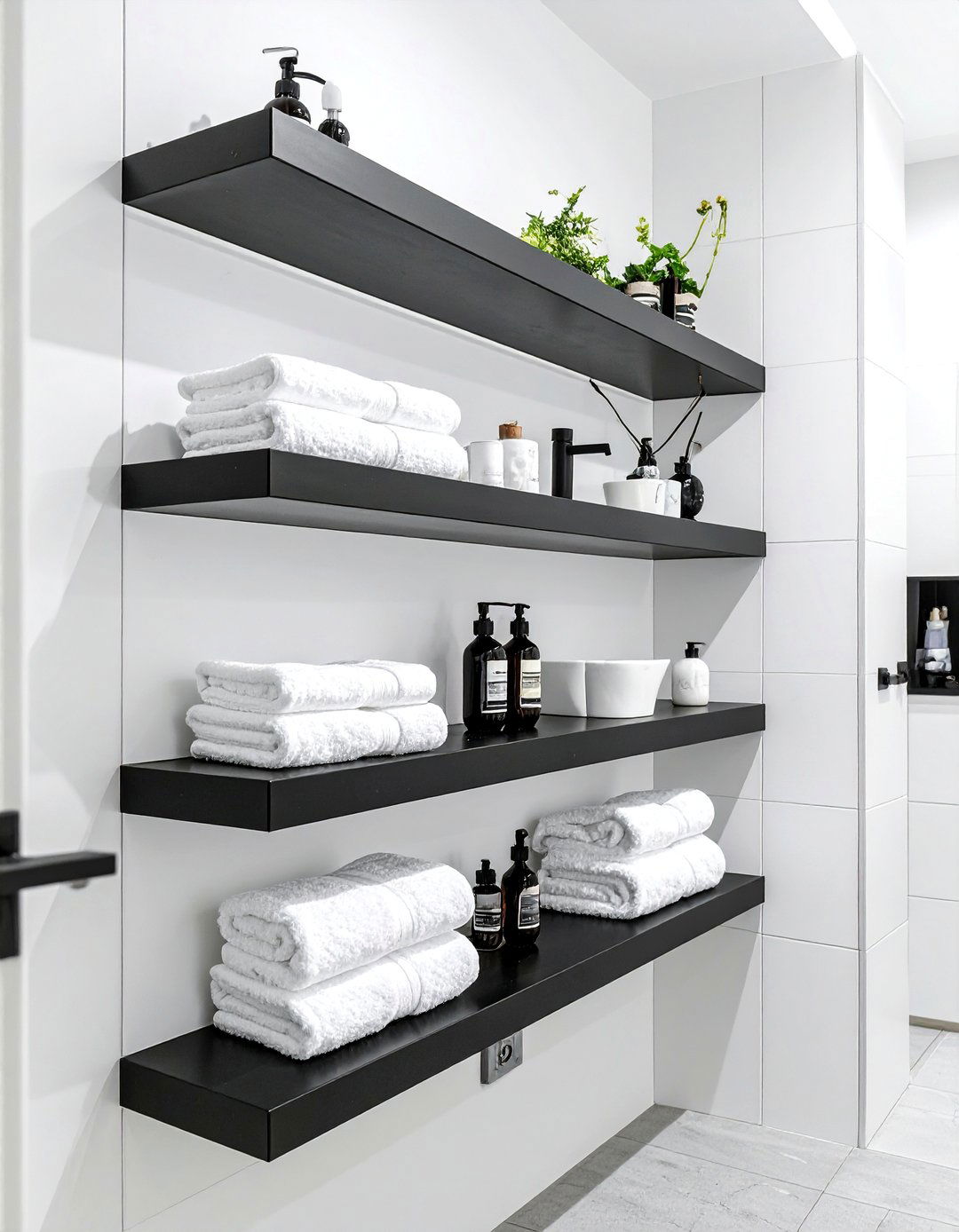 Floating Shelves Bathroom - 30 black and white small bathroom ideas