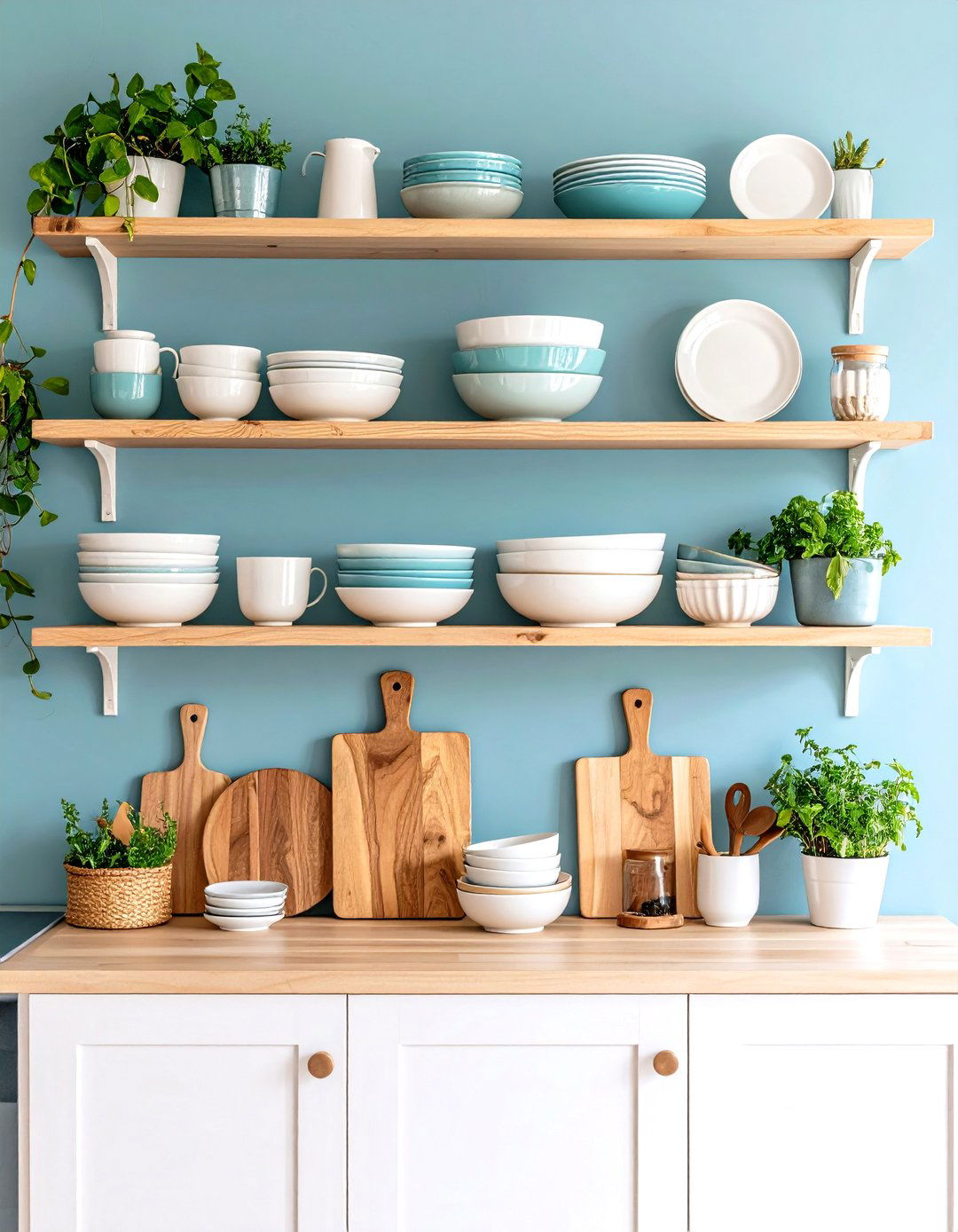 Floating Shelves Kitchen Display - 30 kitchen wall art ideas
