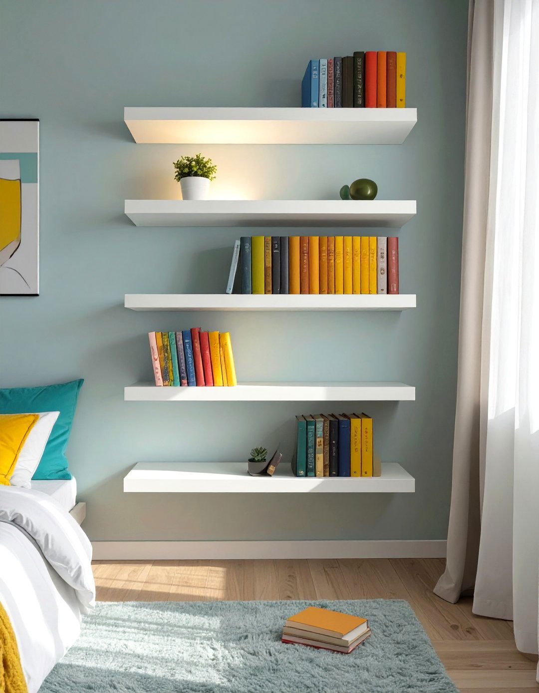 Floating Shelves as Bookshelves - 30 small bedroom furniture ideas