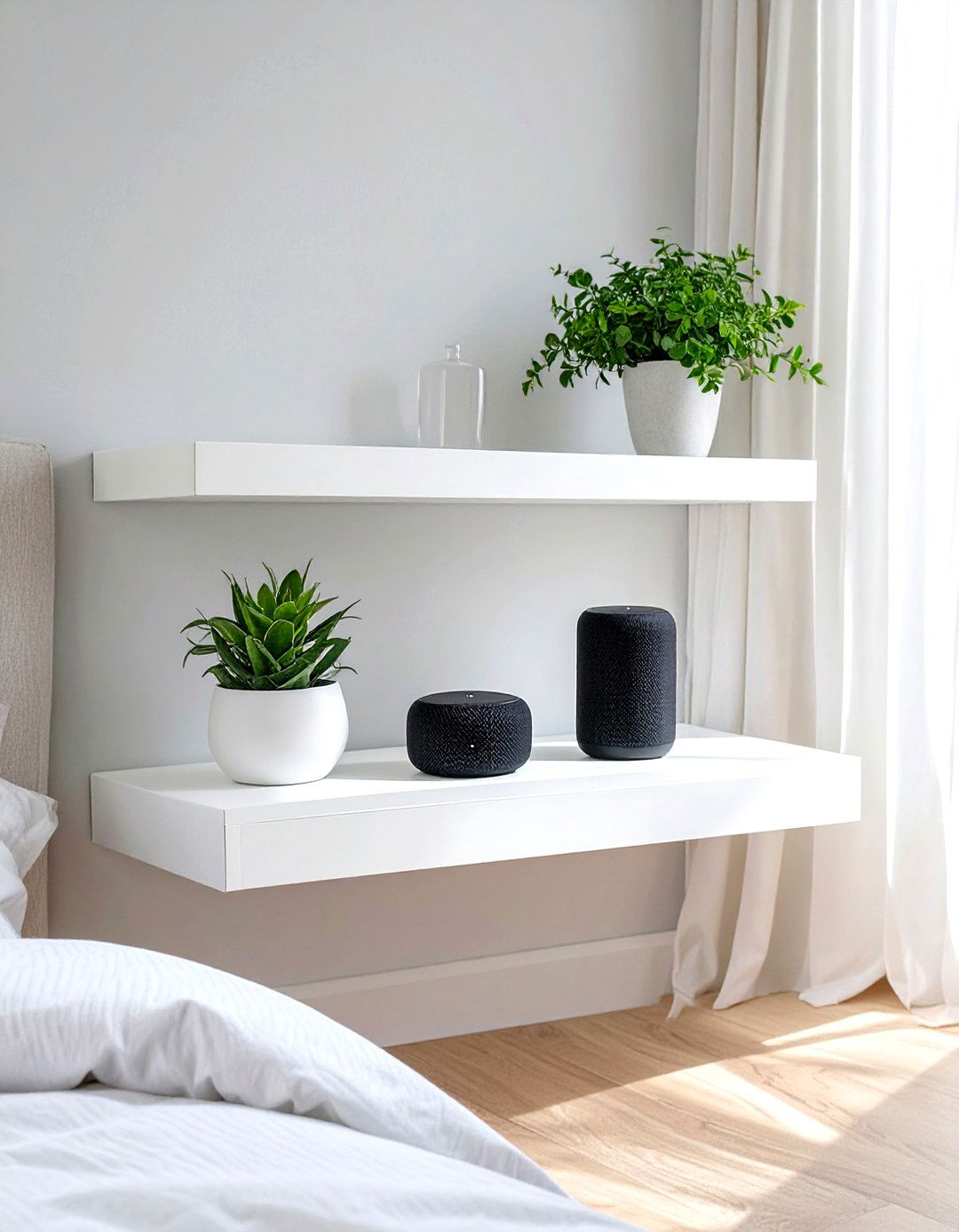 Floating Shelves for Smart Speakers - 30 spotify bedroom trend
