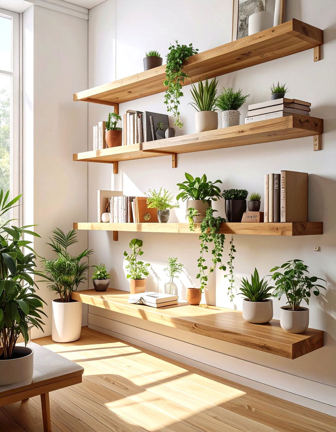 Floating Shelves for Vertical Display - 30 small narrow living room ideas