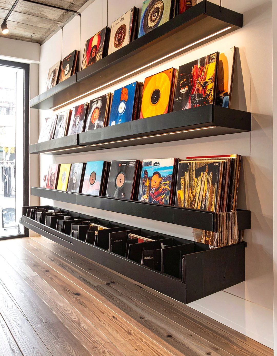Floating Shelves for a Vinyl Collection - 30 floating shelves ideas living room