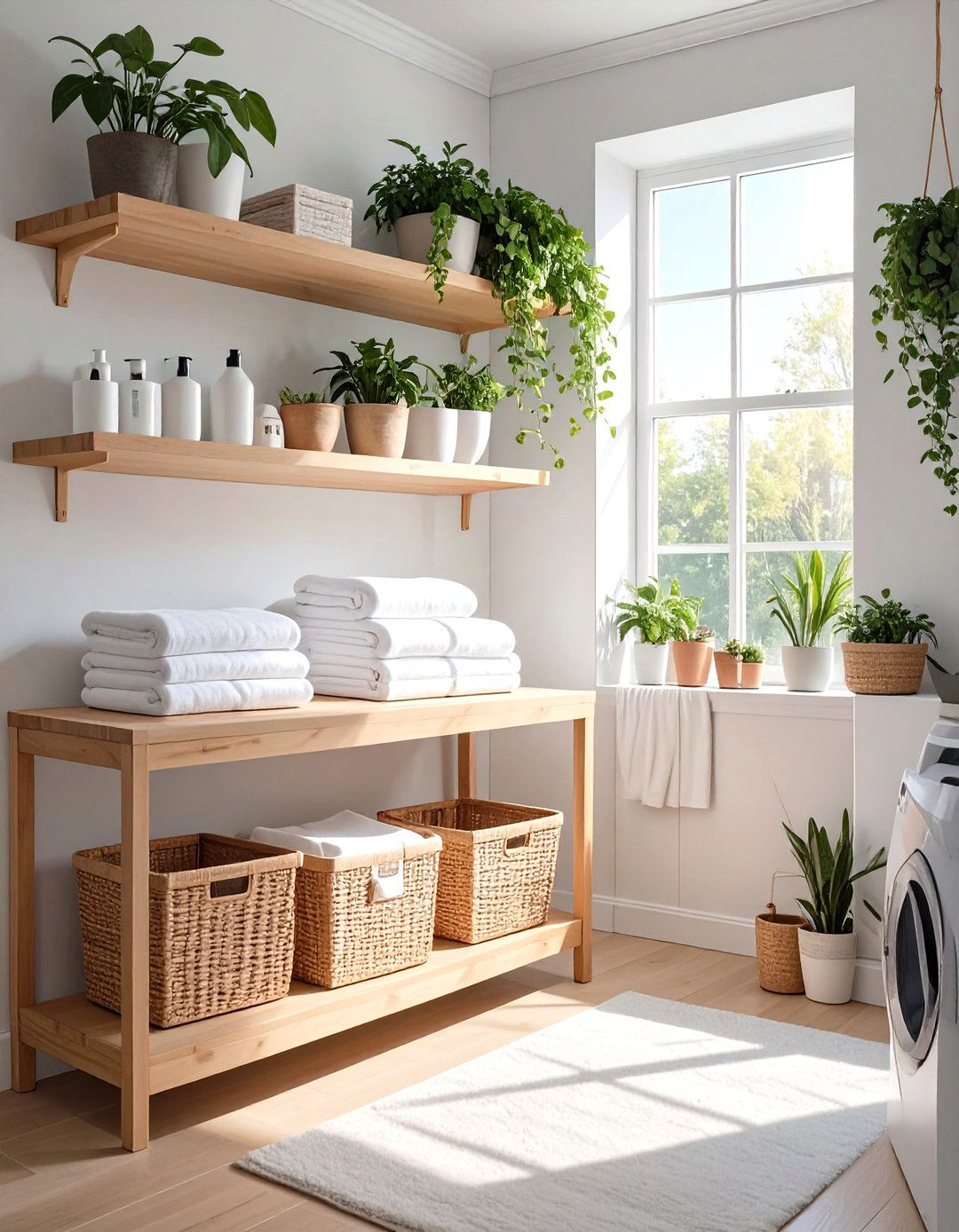 Floating Shelves for an Airy Feel - 30 tiny laundry room ideas