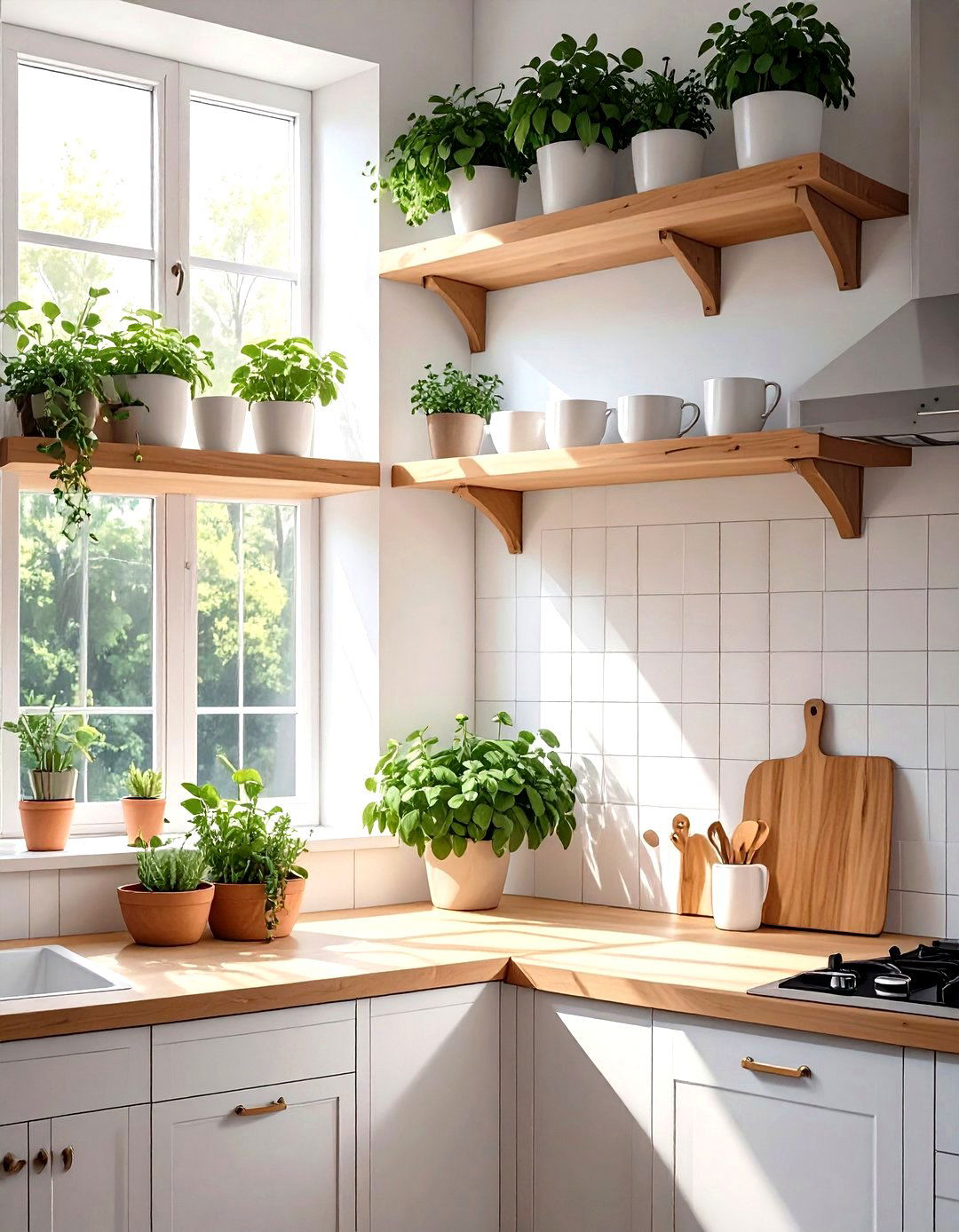 Floating Shelves in a Corner - 30 small simple kitchen design ideas