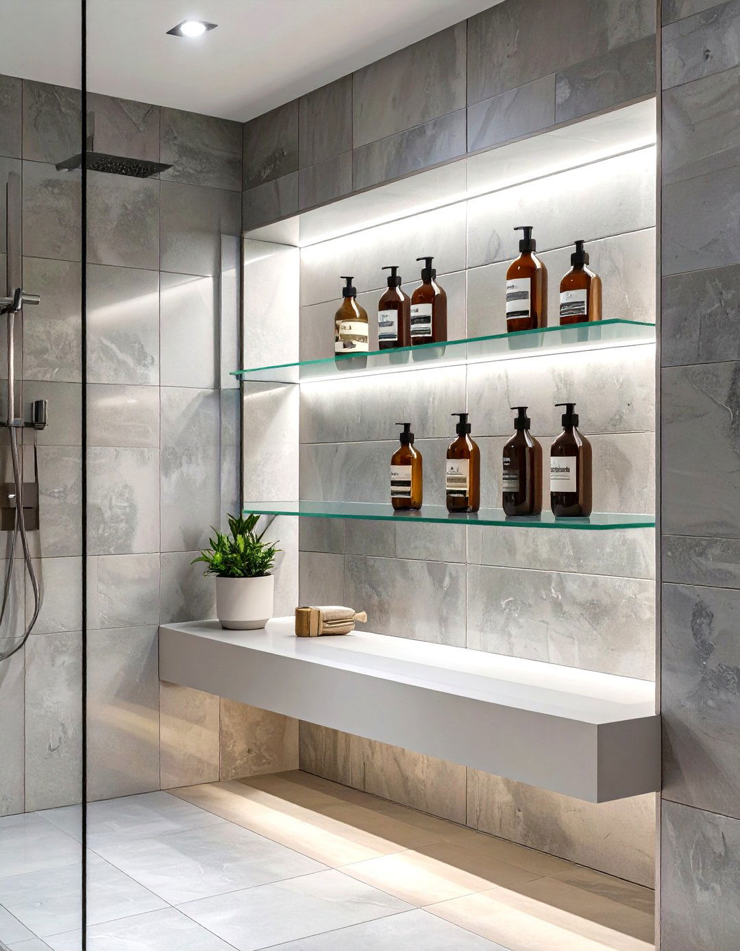 Floating Shelves in a Shower Niche - 30 floating shelves bathroom ideas