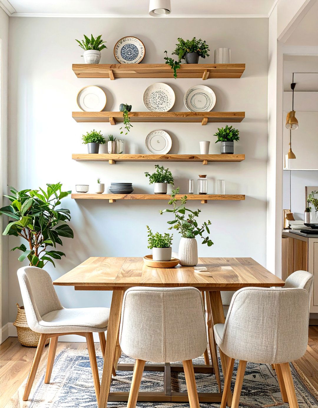 Floating Shelves to Define the Dining Nook - 30 small living room dining room combo layout ideas