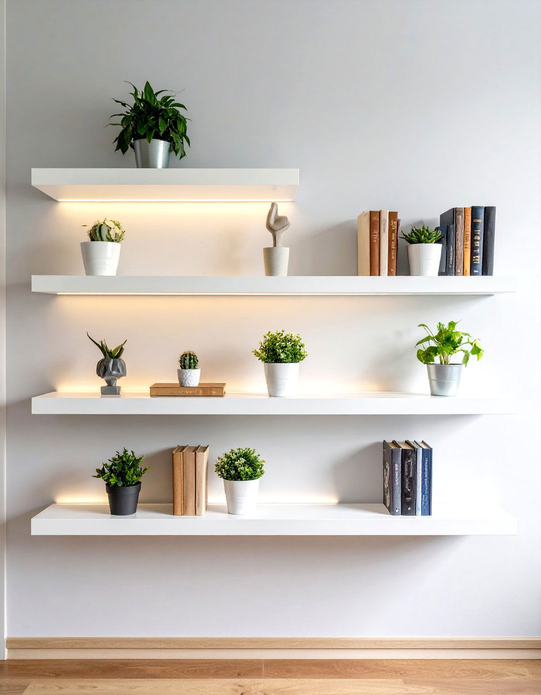 Floating Shelves with Curated Decor - 30 elegant living room wall decor ideas
