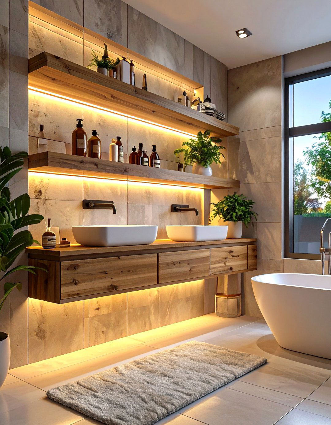Floating Shelves with Integrated Lighting - 30 floating shelves bathroom ideas
