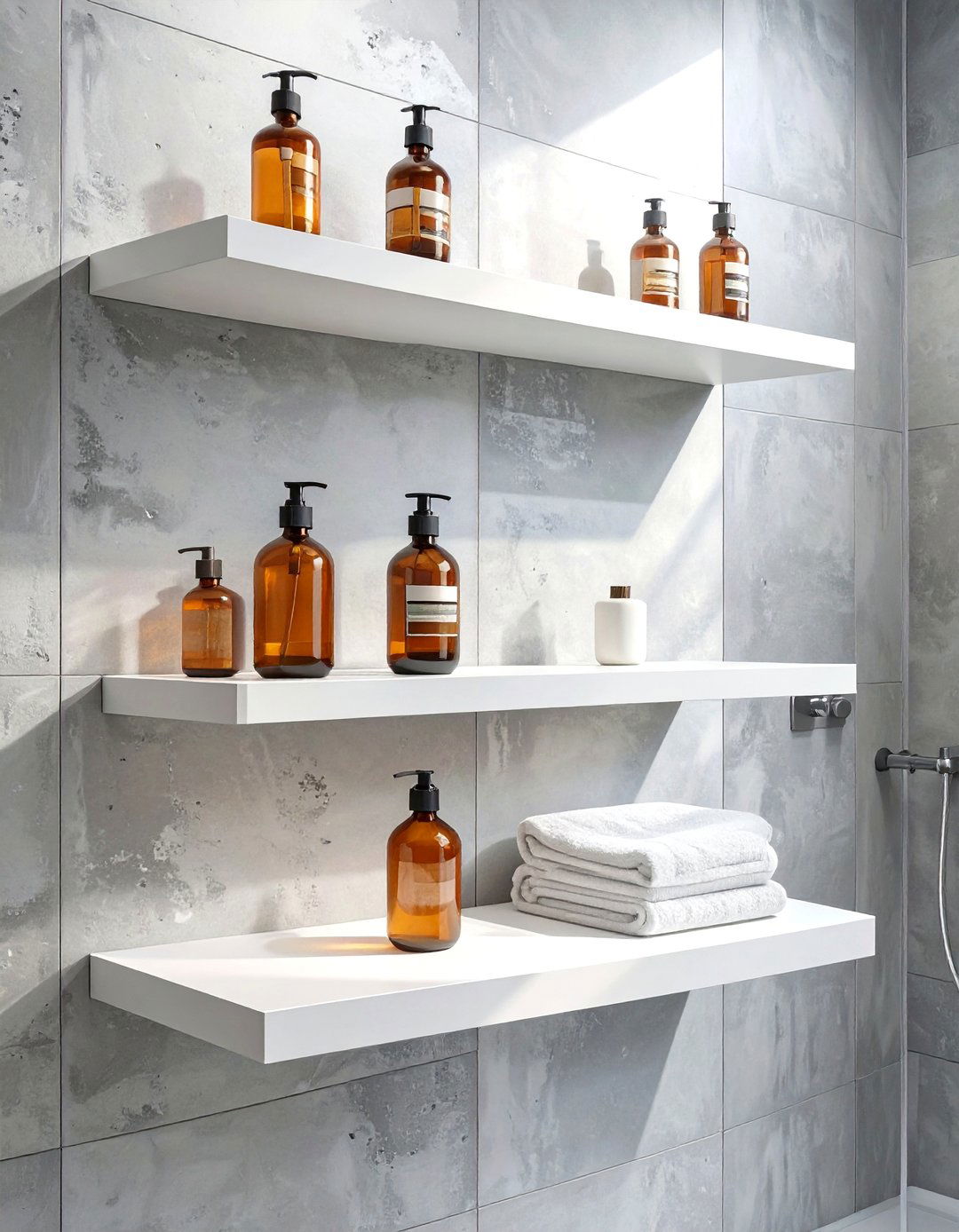 Floating Shower Shelves - 30 shower storage ideas