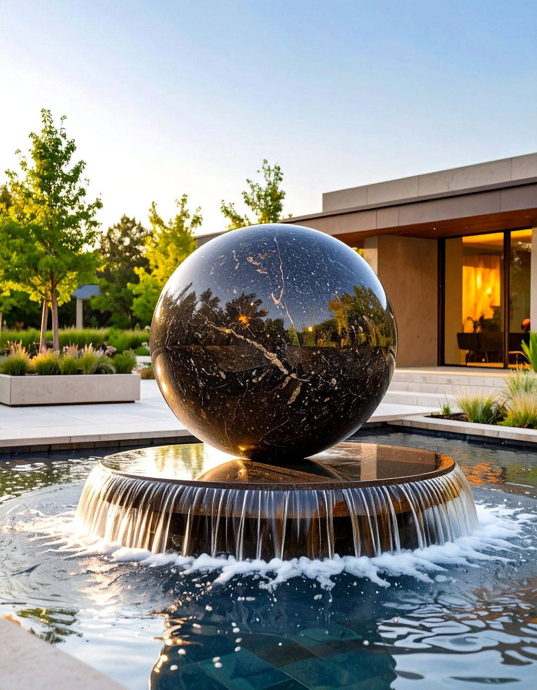 Floating Sphere Outdoor Fountain - 30 outdoor fountain ideas