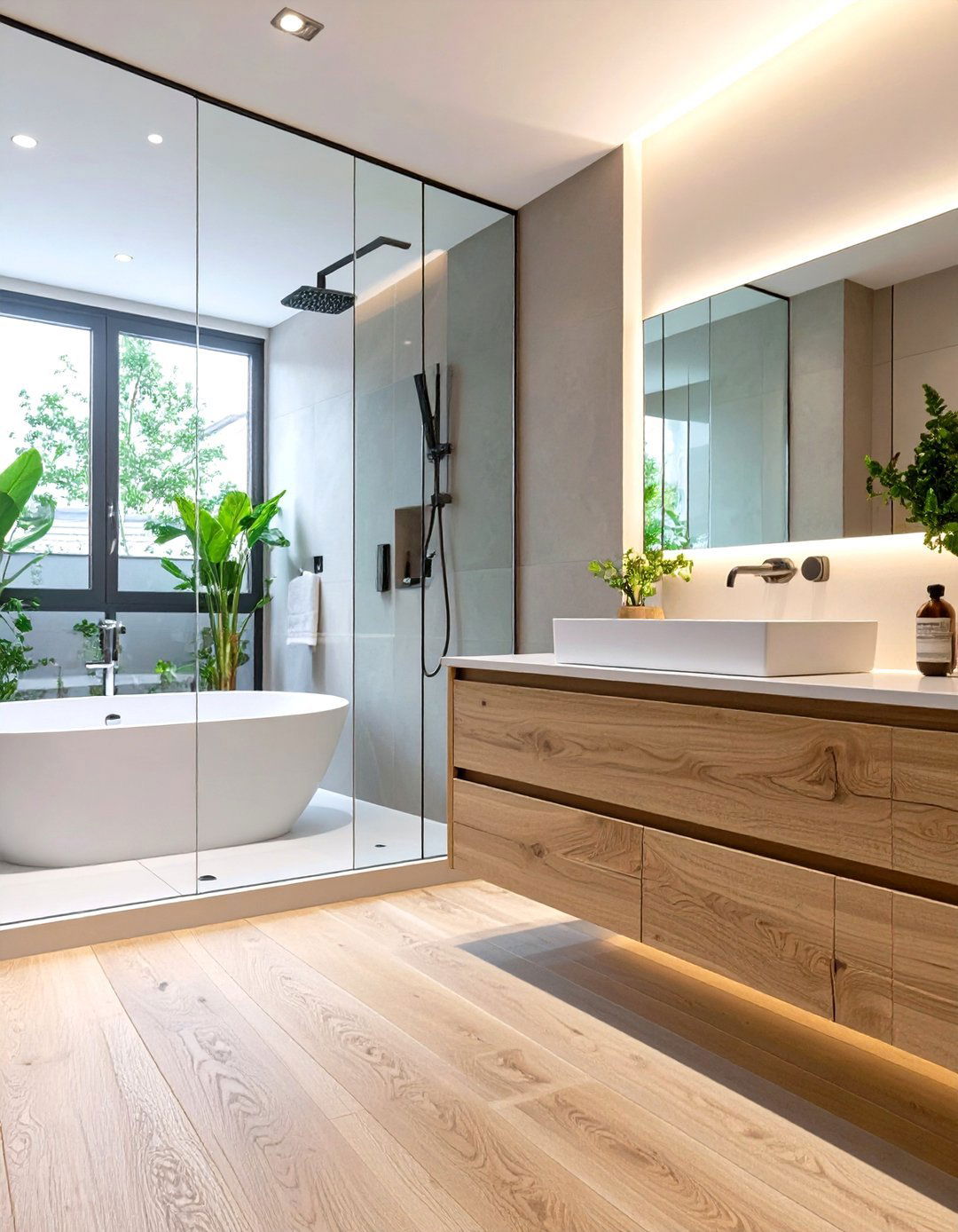 Floating Vanity Adjacent to the Tub in Shower - 30 tub in shower design ideas