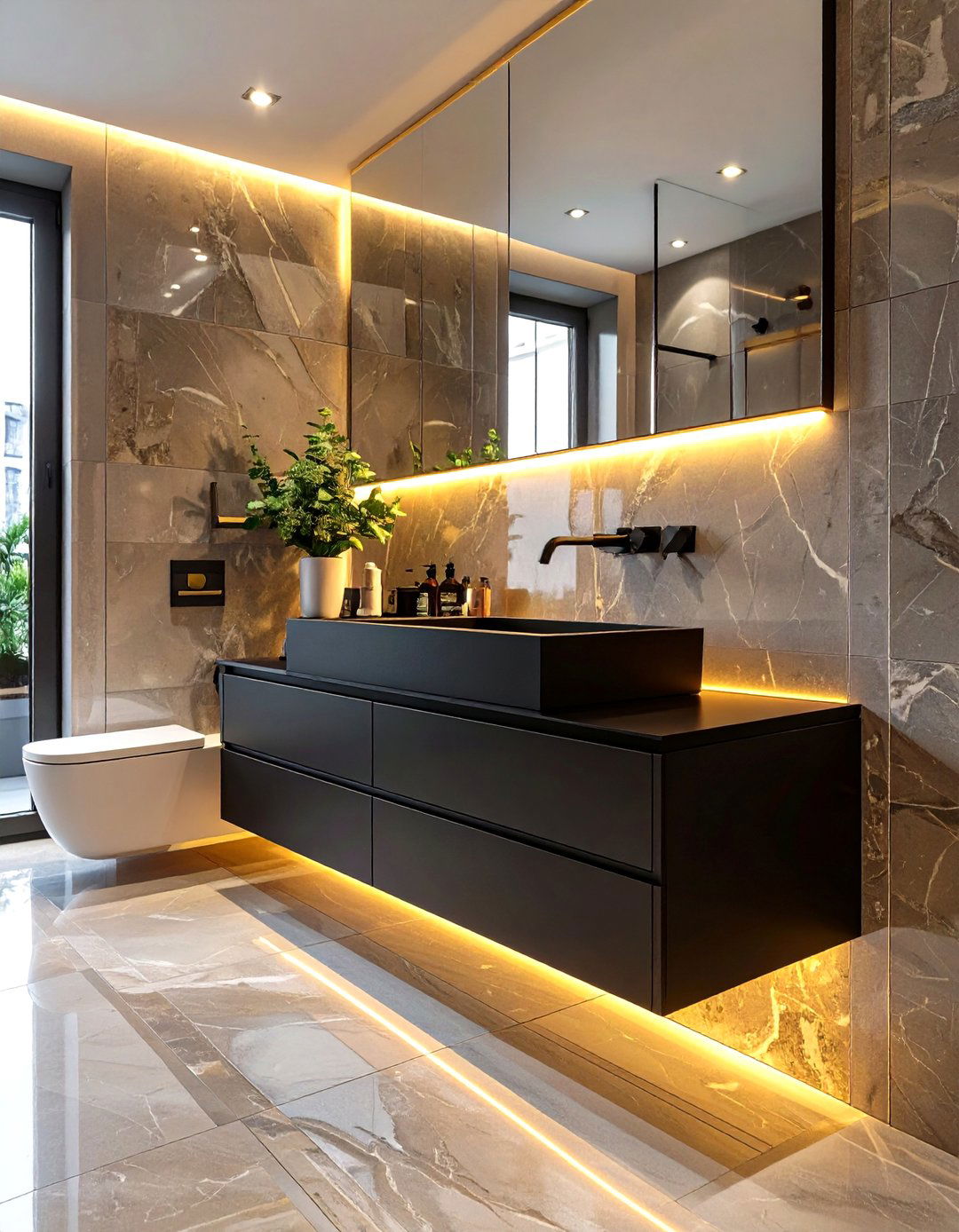 Floating Vanity Bathroom - 30 black and gold bathroom ideas