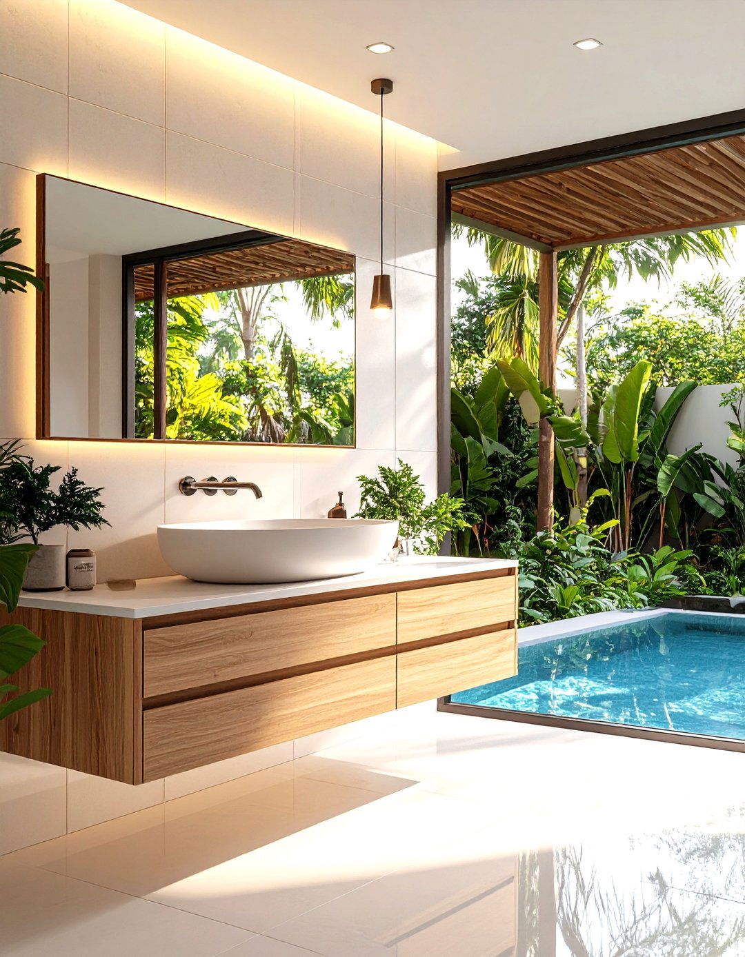 Floating Vanity Installation - 30 pool bathroom ideas